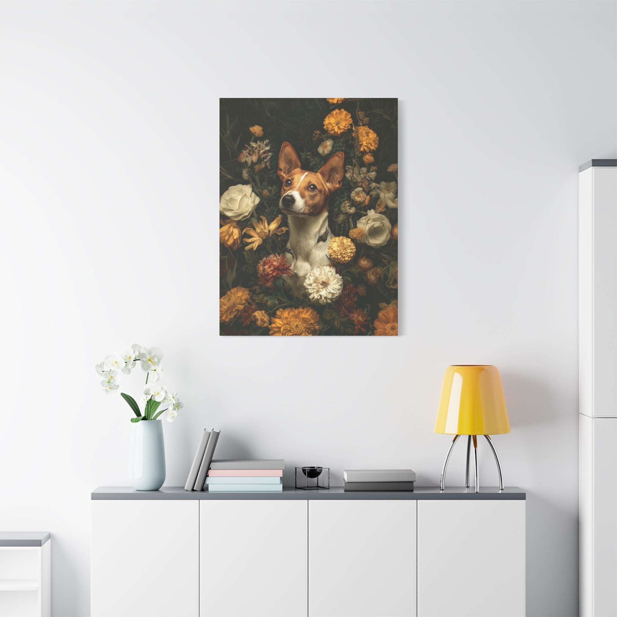 Botanical Basenji Canvas Art