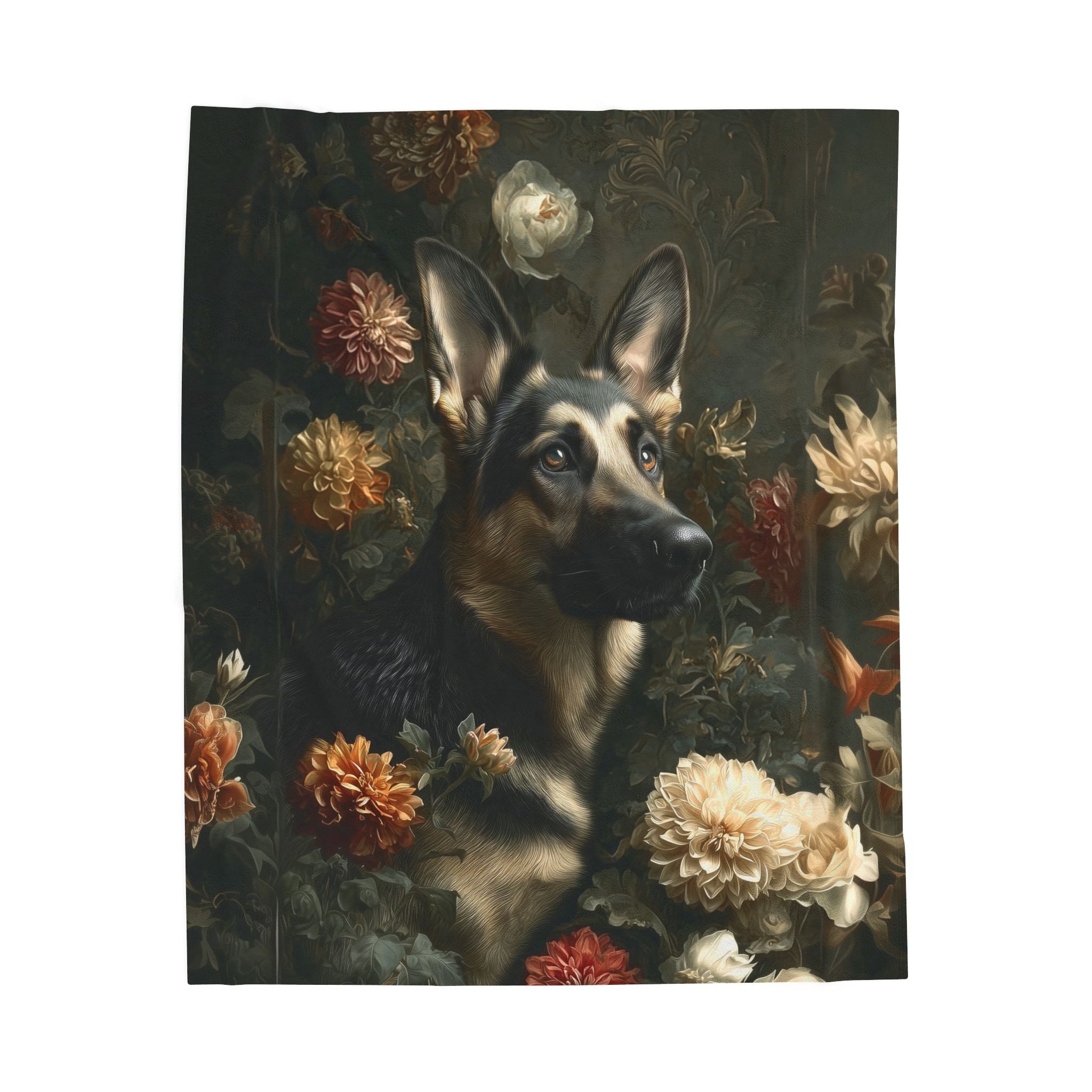 Botanical German Shepherd Plush Blanket