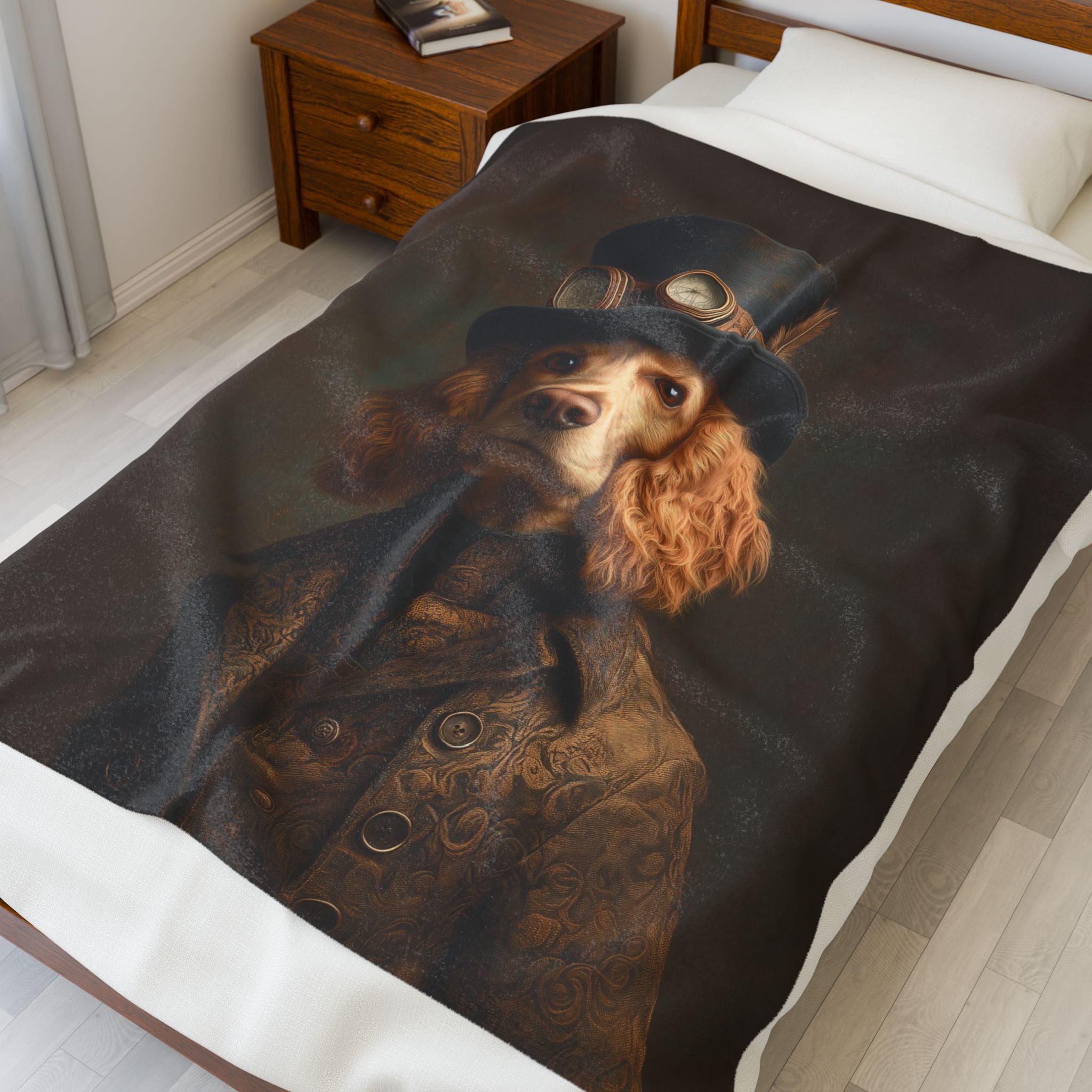 Steampunk Cocker Spaniel Plush Blanket