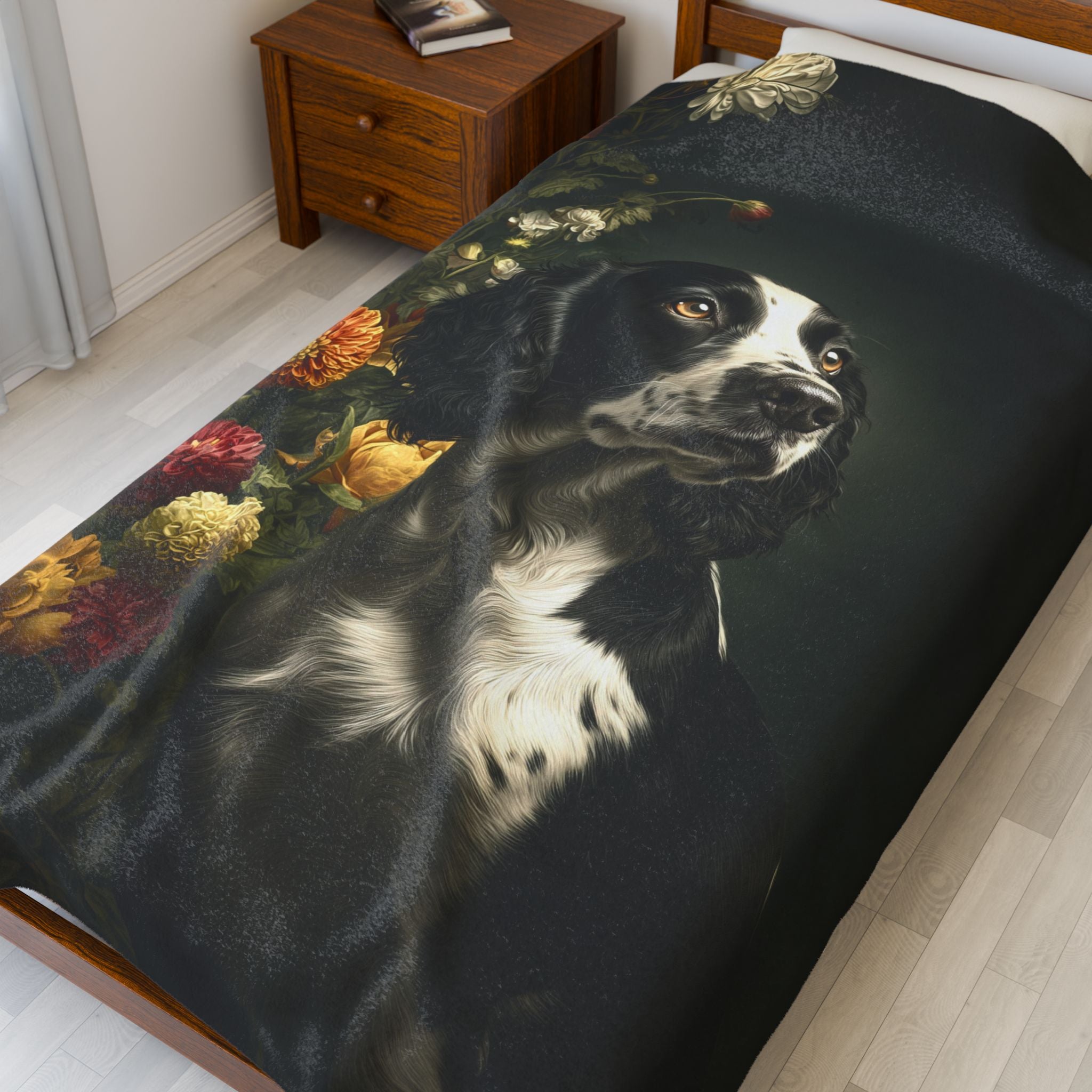 Botanical English Springer Spaniel Plush Blanket