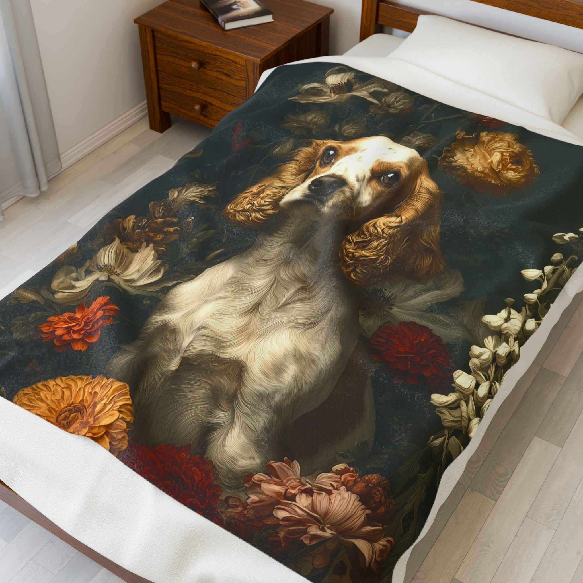 Botanical Cocker Spaniel Plush Blanket