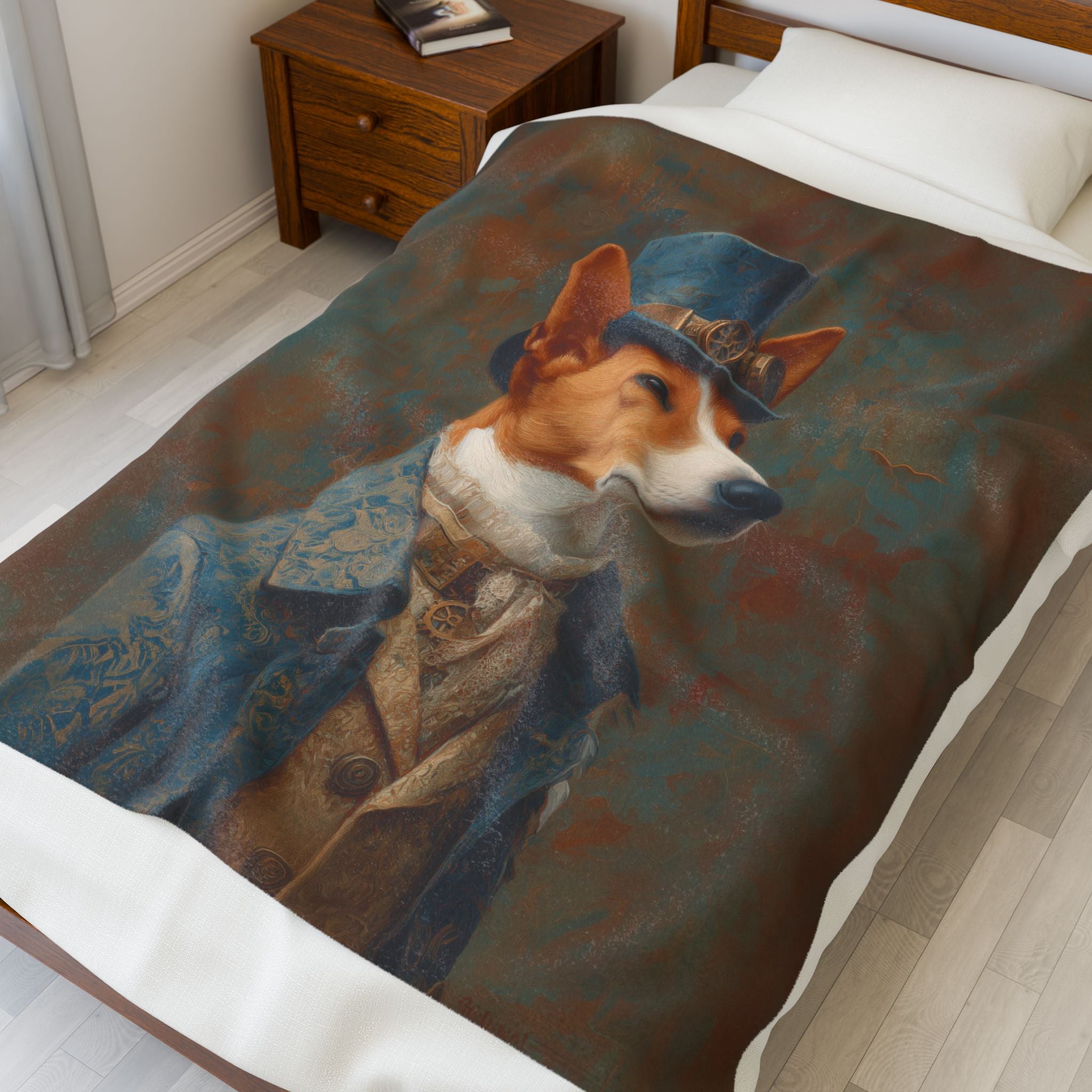 Steampunk Basenji Plush Blanket