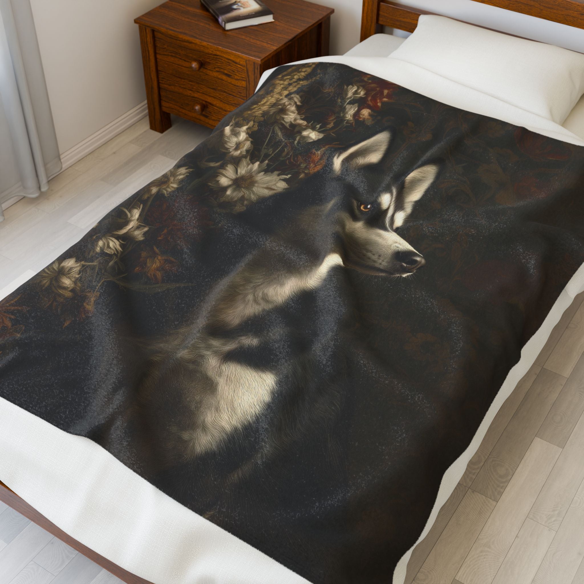 Botanical Siberian Husky Plush Blanket