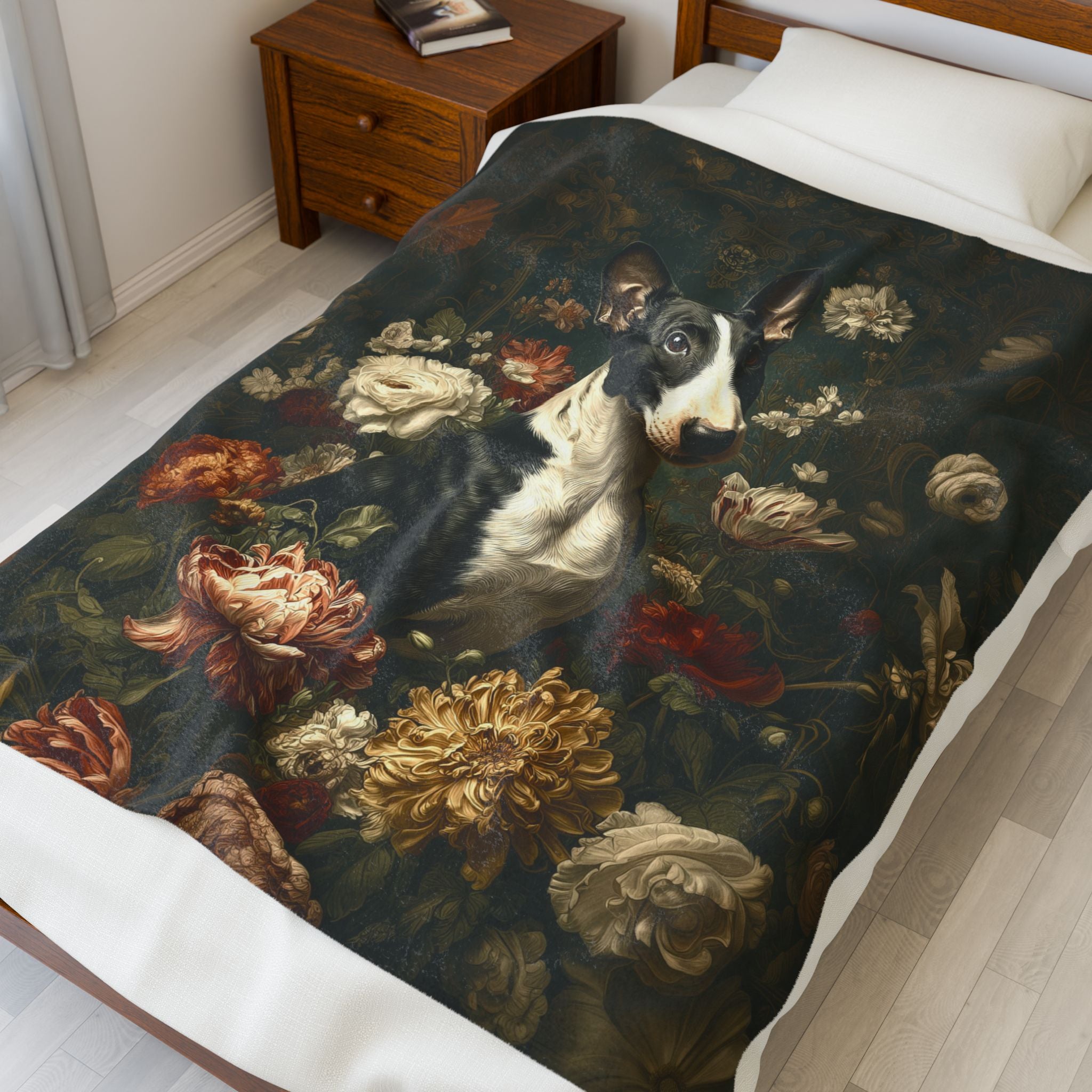 Botanical Bull Terrier Plush Blanket