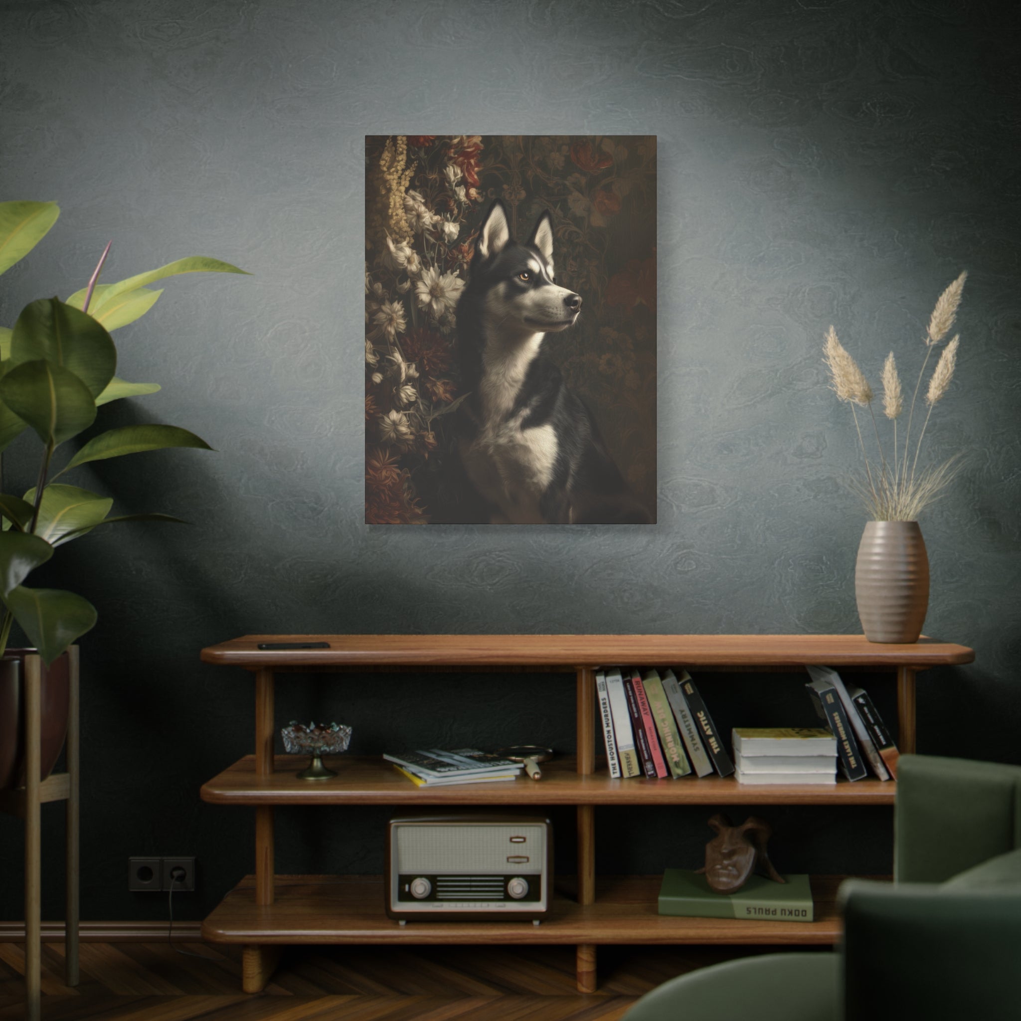 Botanical Siberian Husky Canvas Art