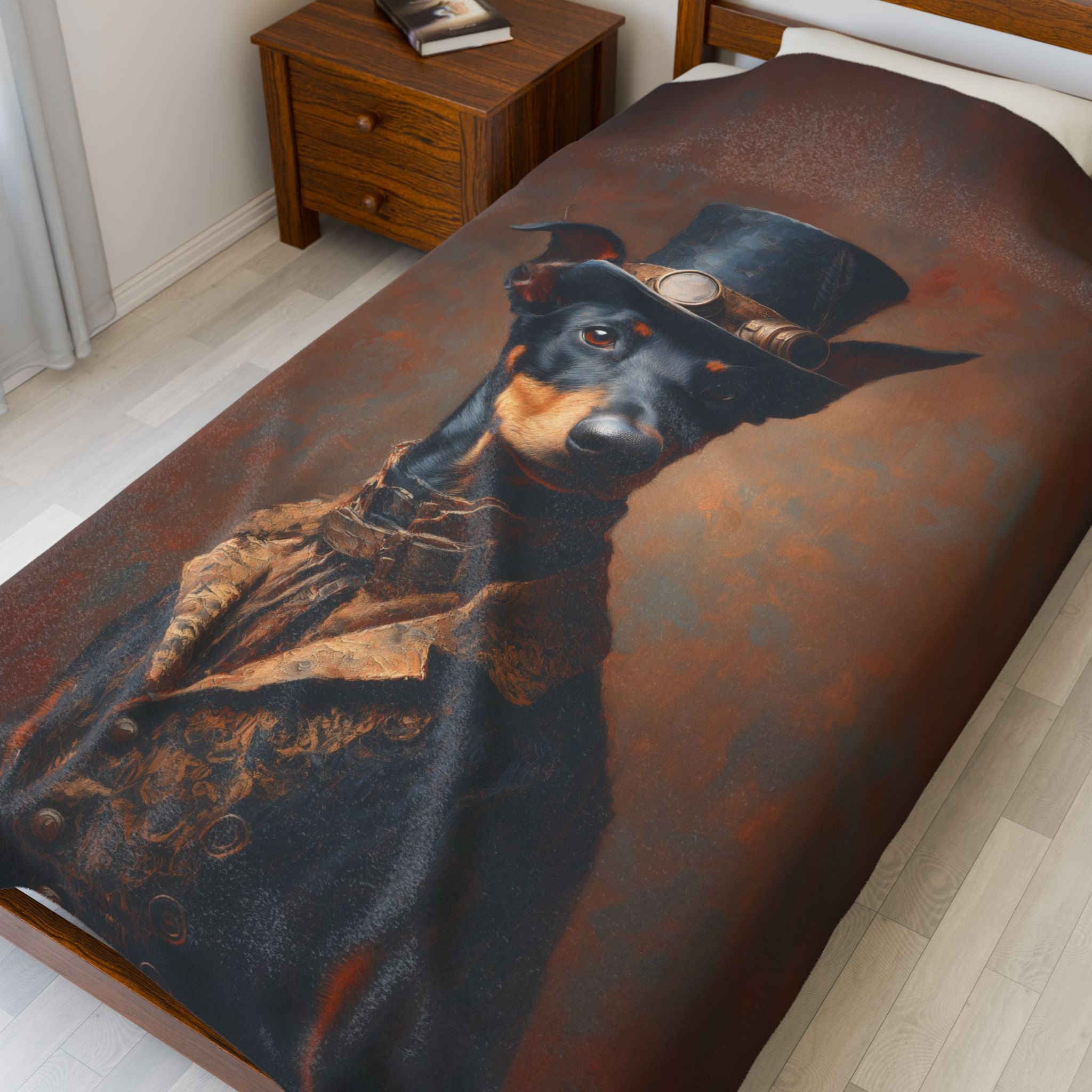 Steampunk Doberman Pinscher Plush Blanket