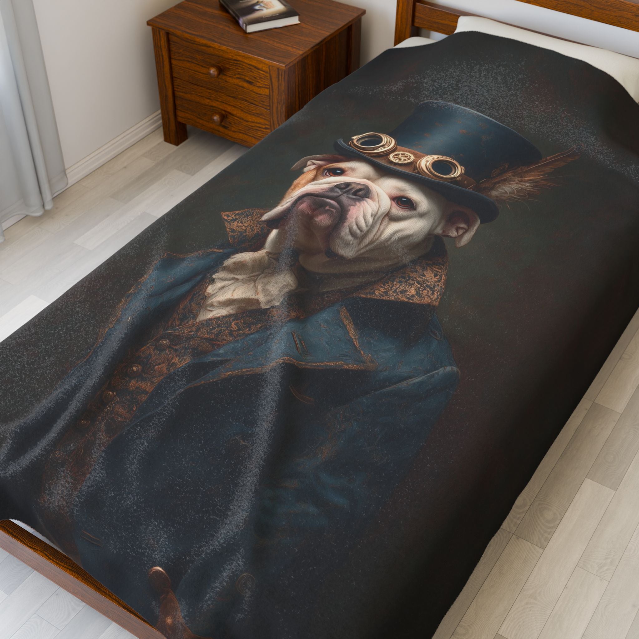 Steampunk Bulldog Plush Blanket