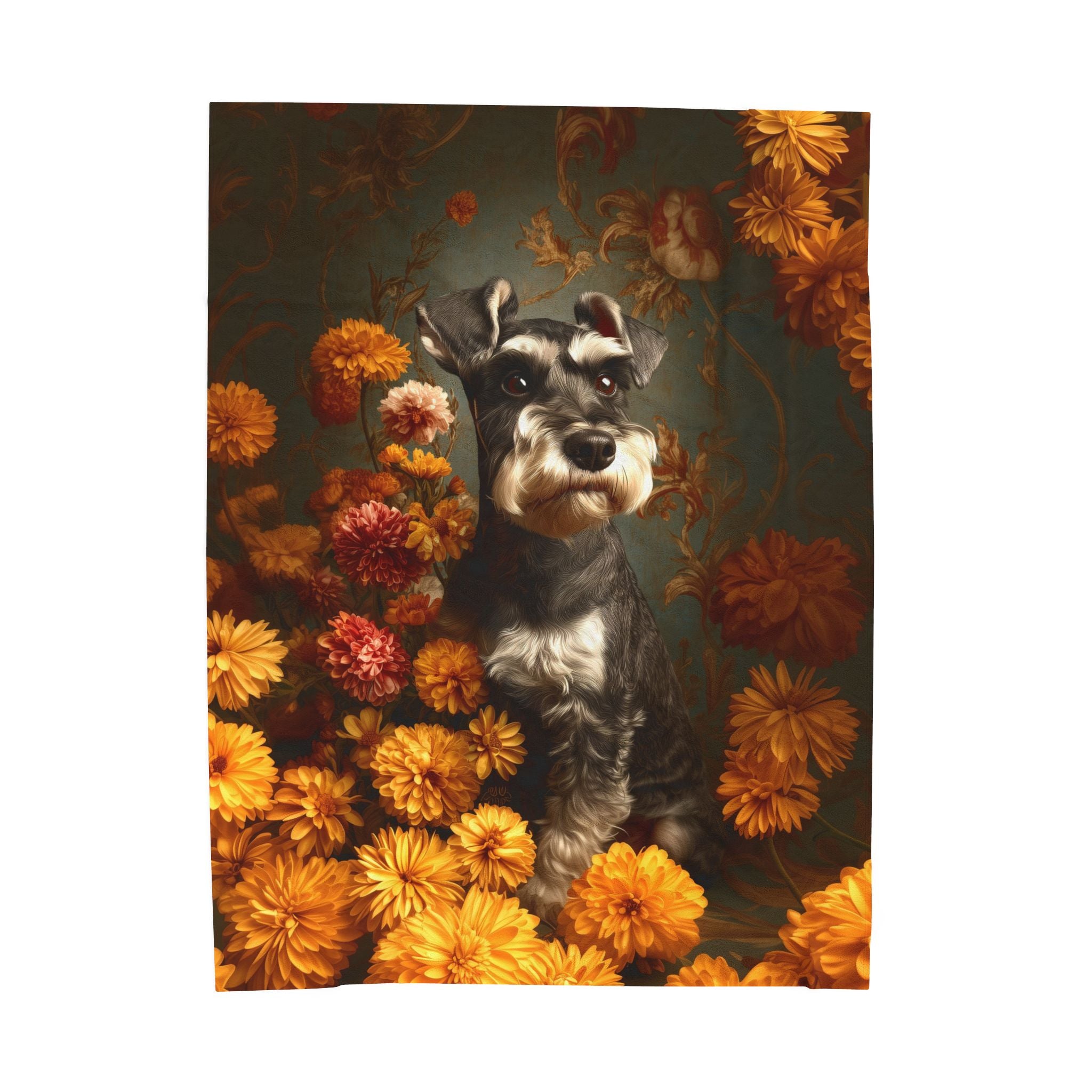 Botanical Miniature Schnauzer Plush Blanket