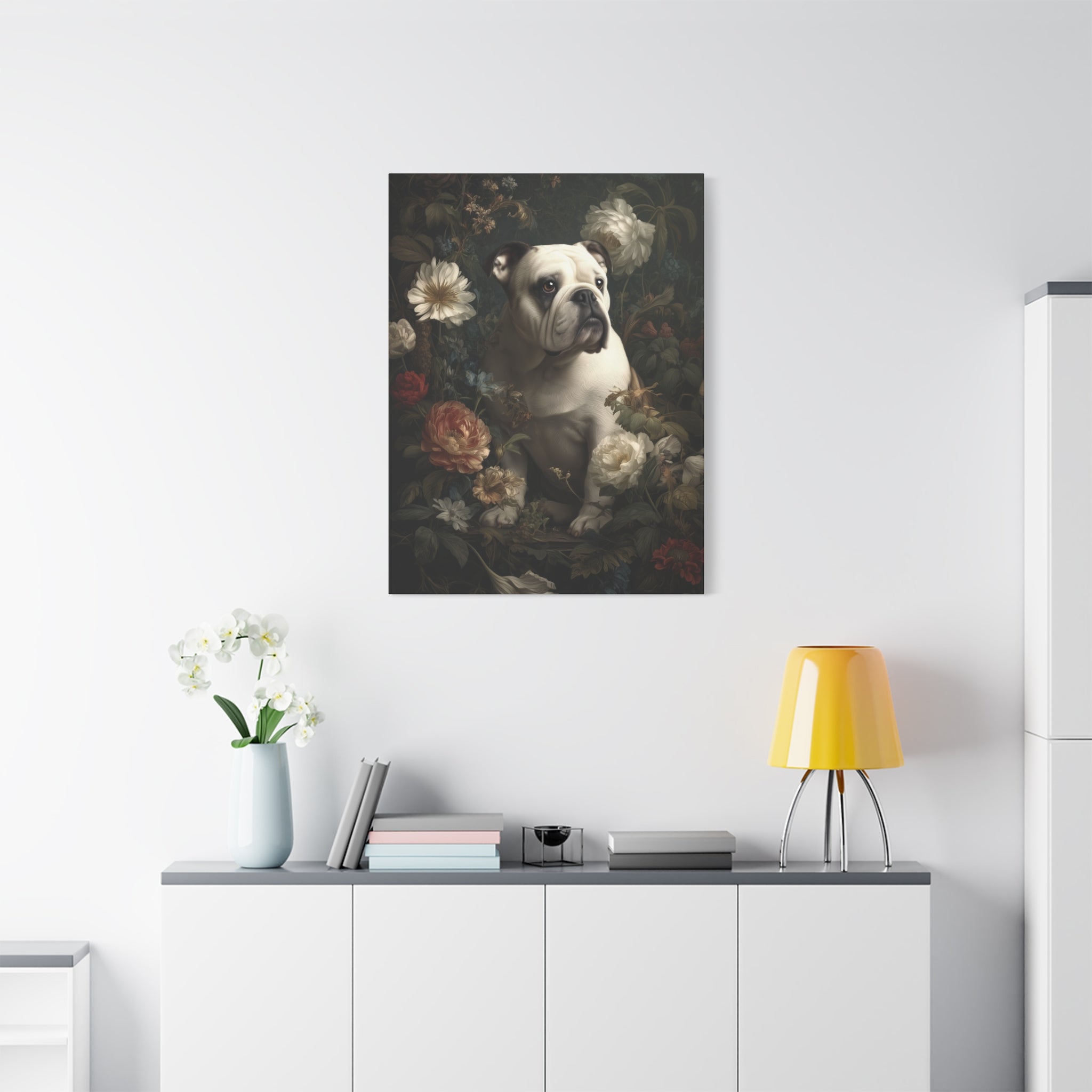 Botanical Bulldog Canvas Art