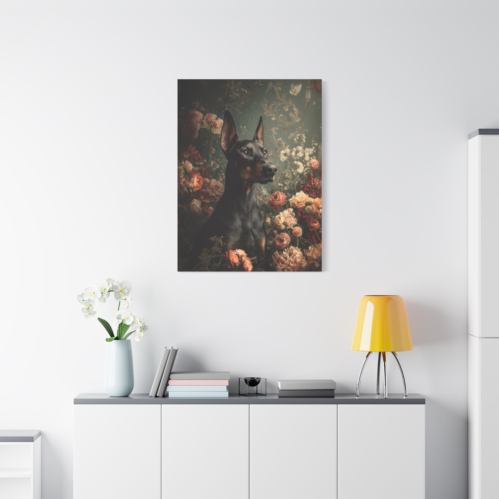 Botanical Doberman Pinscher Canvas Art