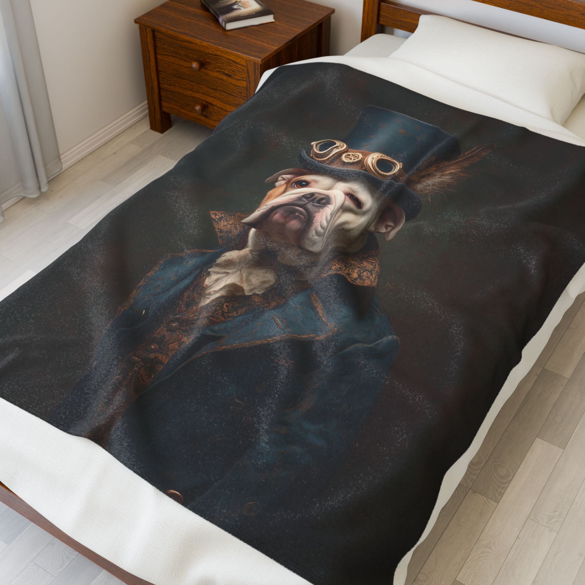 Steampunk Bulldog Plush Blanket