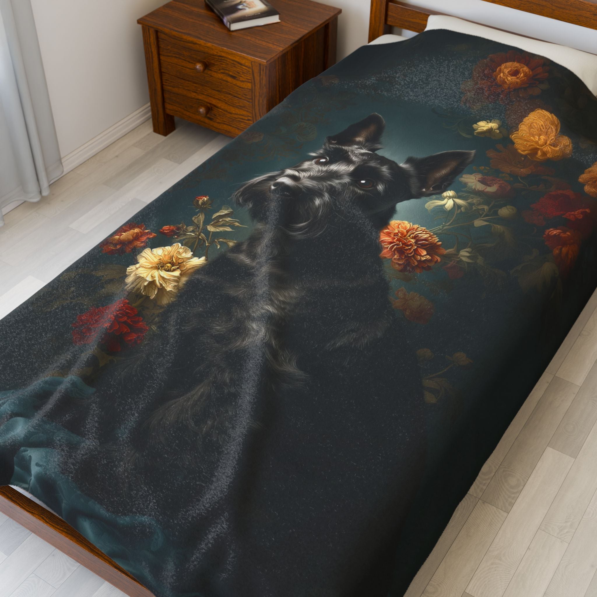 Botanical Scottish Terrier Plush Blanket
