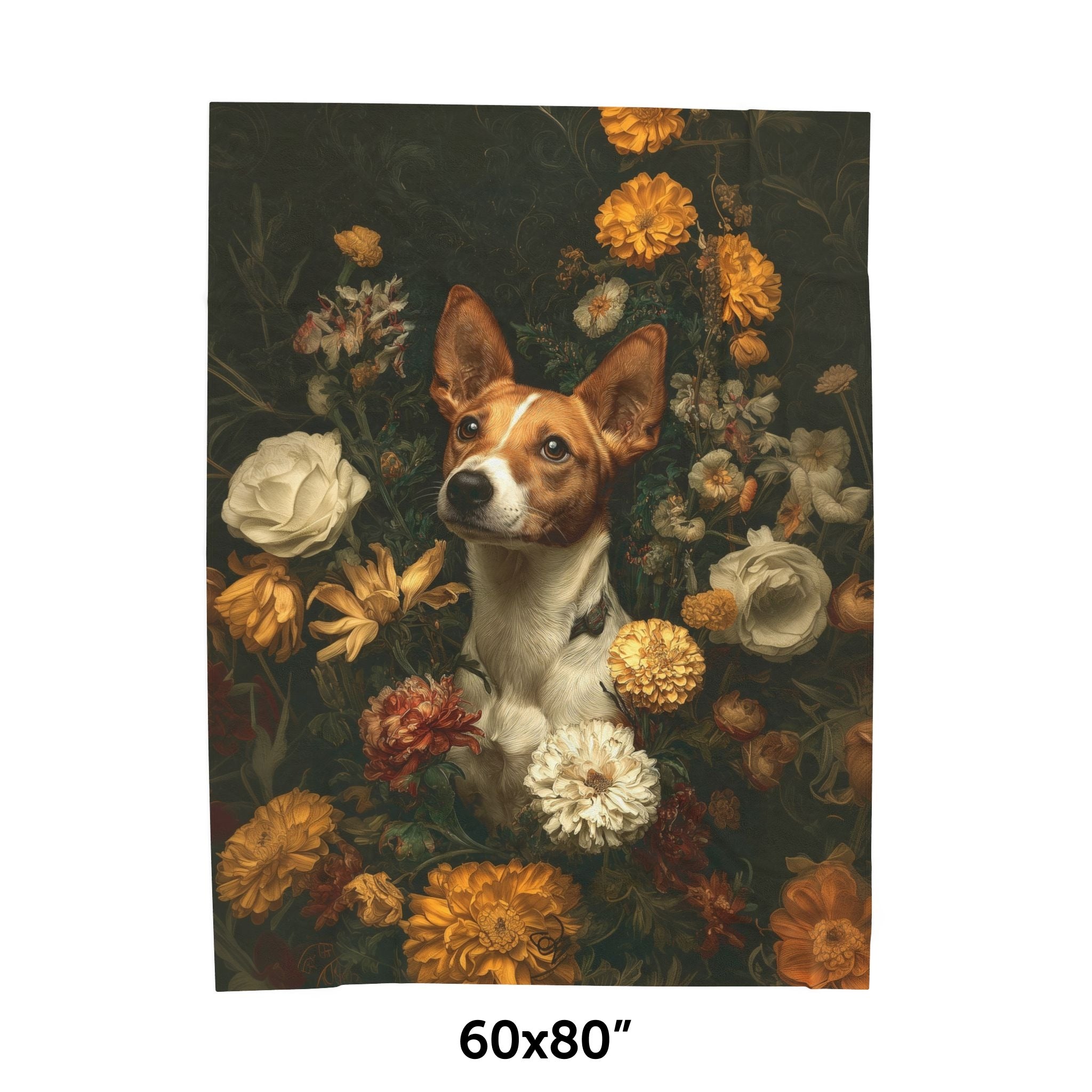 Botanical Basenji Plush Blanket
