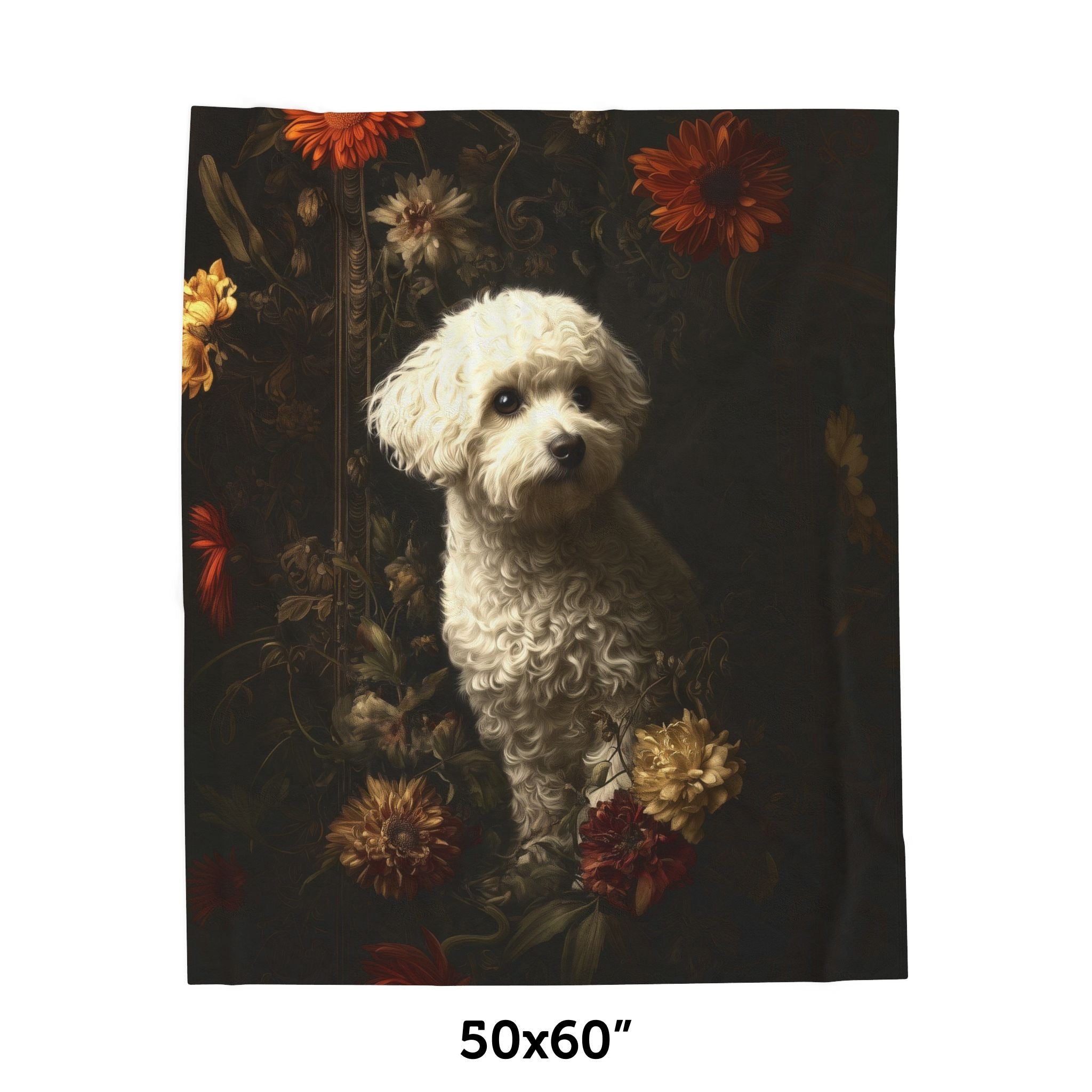 Botanical Bichon Frise Plush Blanket
