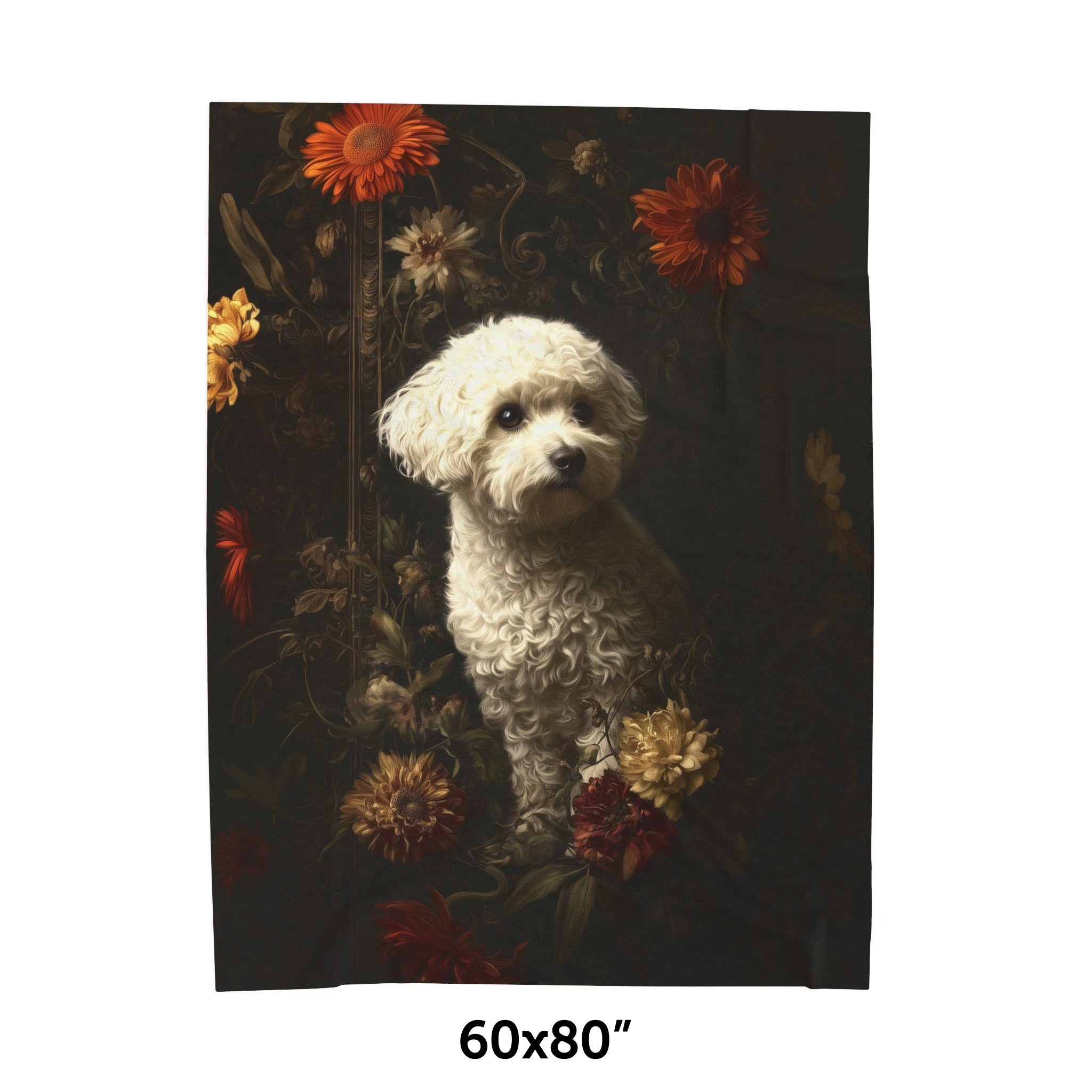 Botanical Bichon Frise Plush Blanket