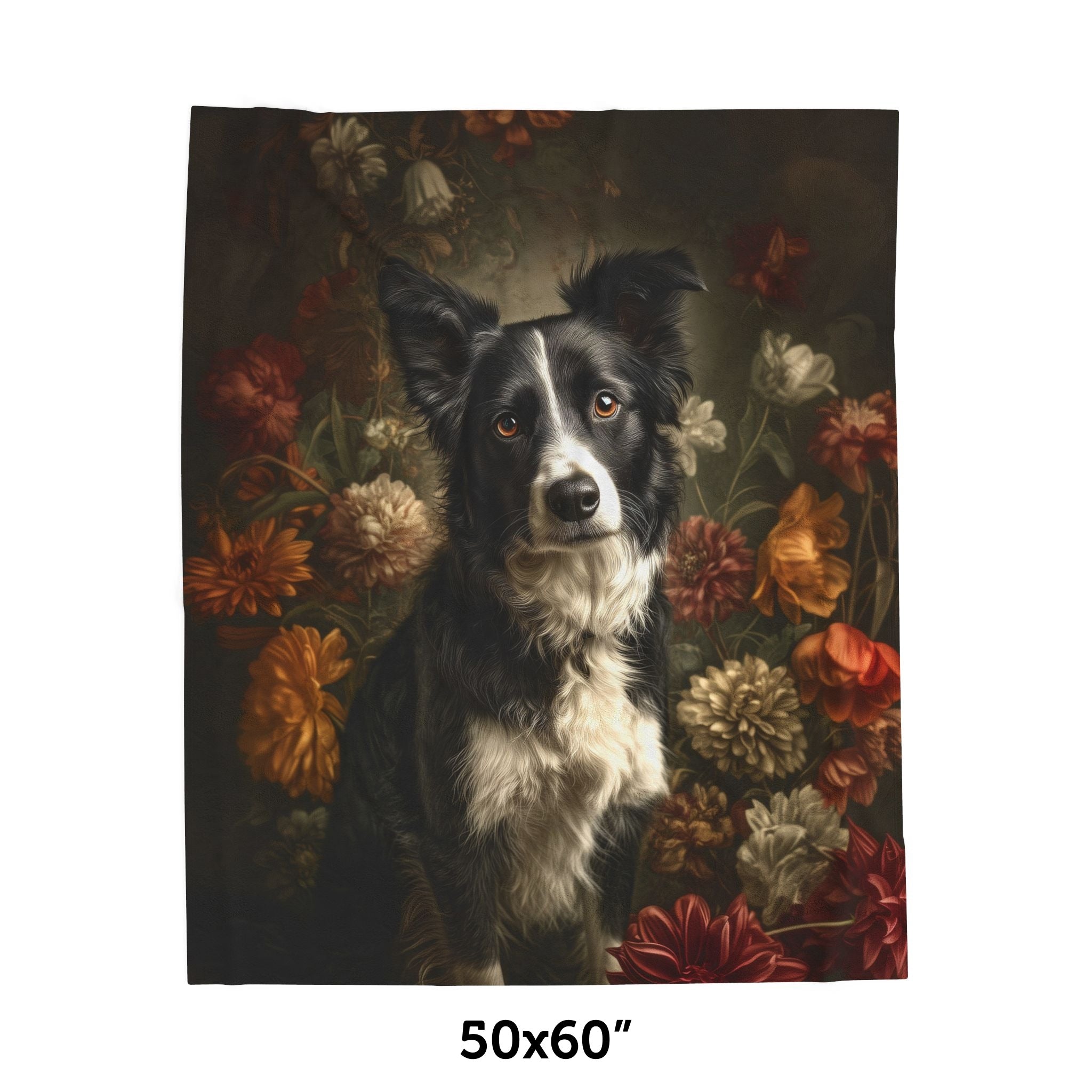 Botanical Border Collie Plush Blanket