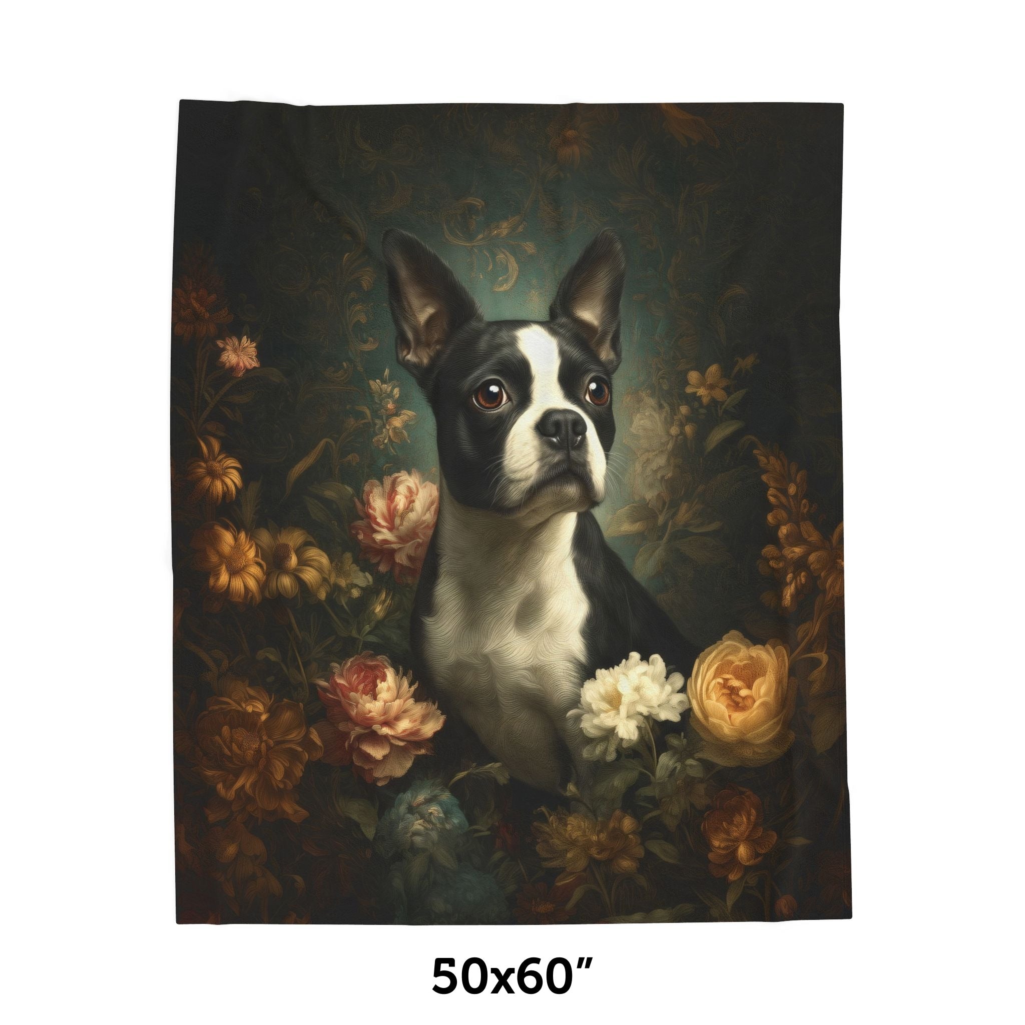 Botanical Boston Terrier Plush Blanket