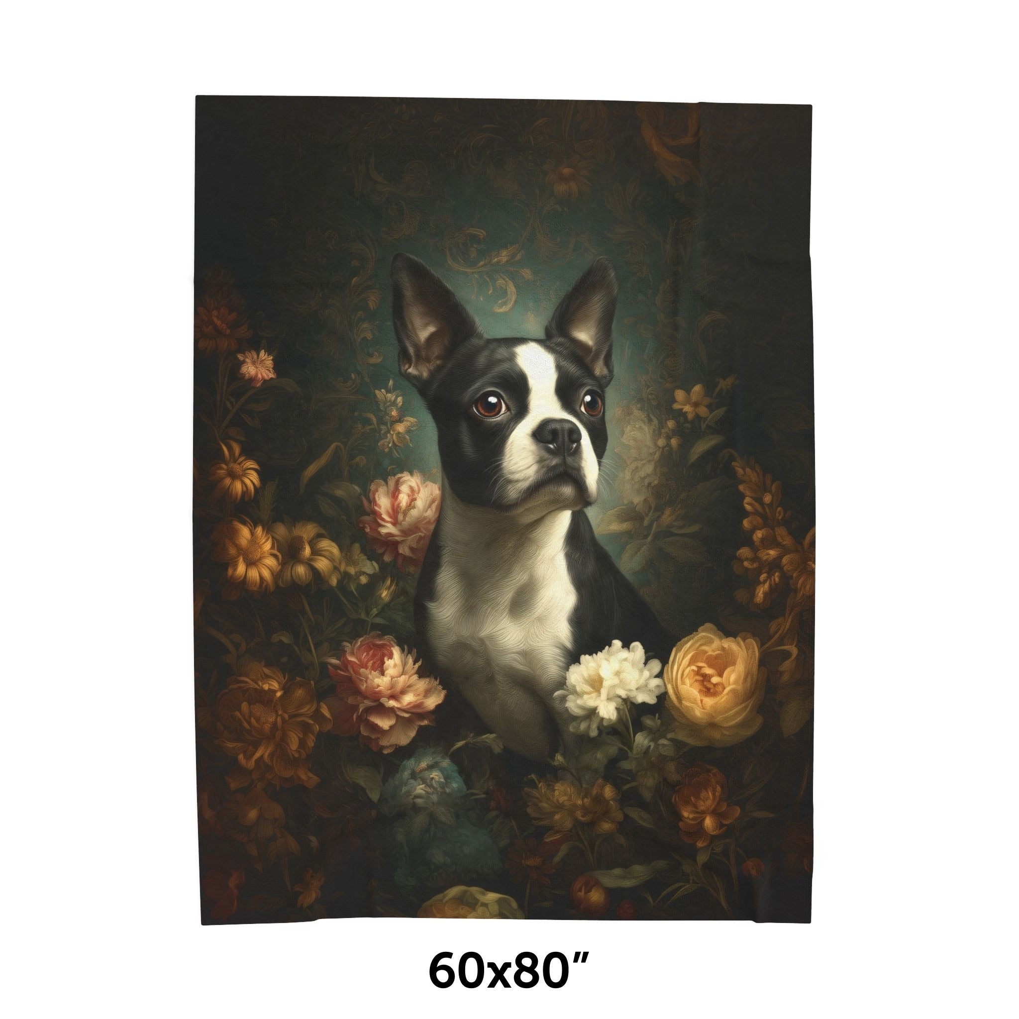 Botanical Boston Terrier Plush Blanket