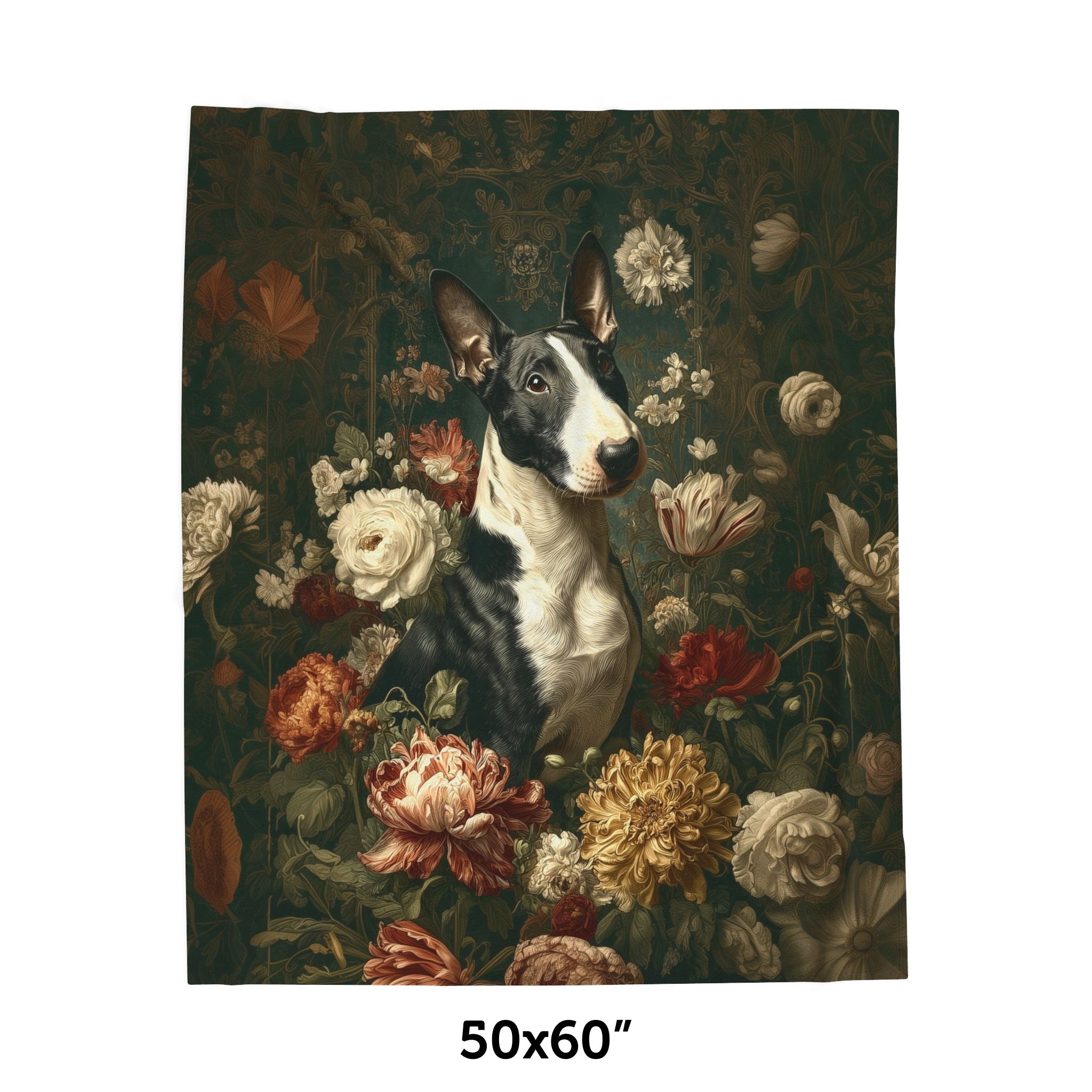 Botanical Bull Terrier Plush Blanket