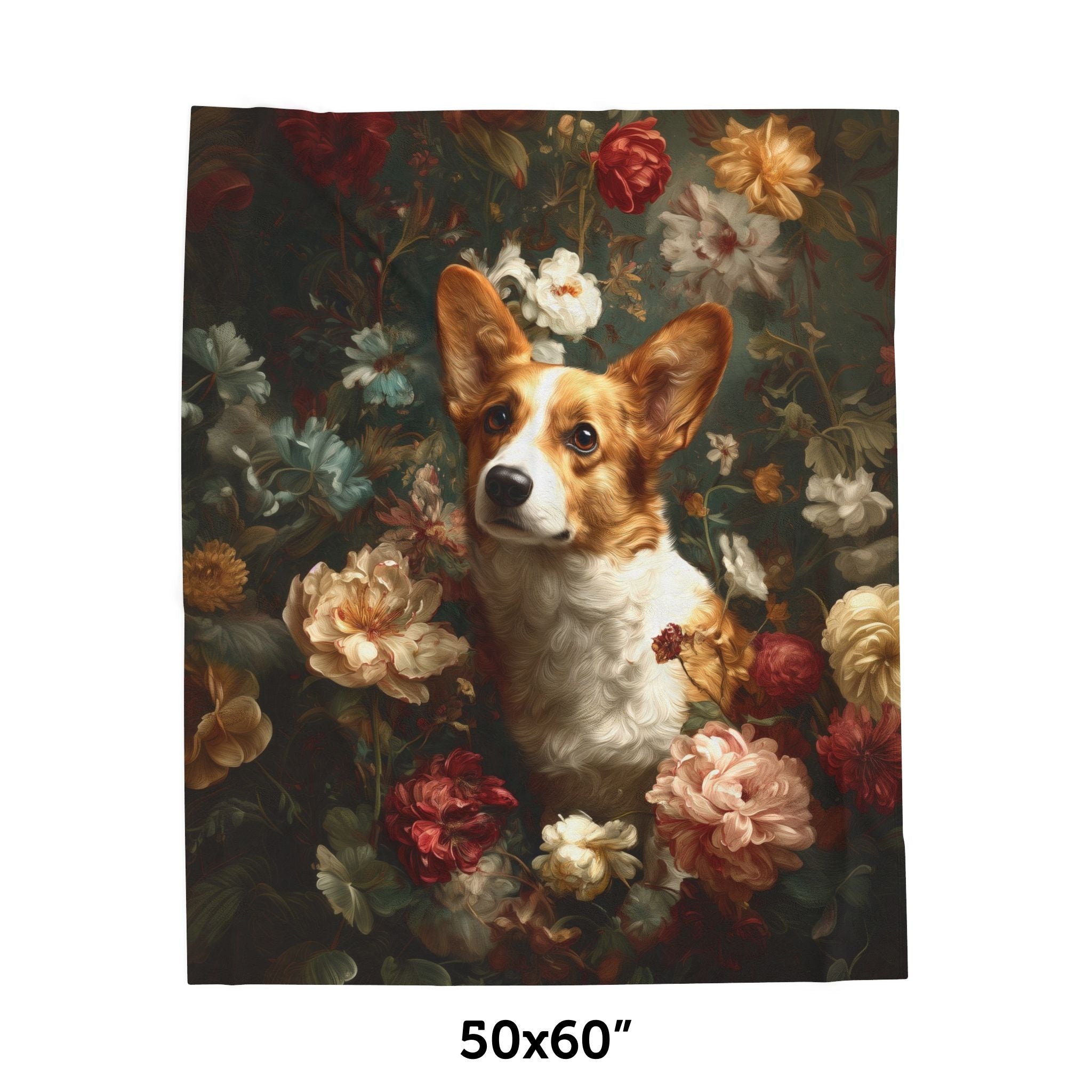 Botanical Corgi Plush Blanket