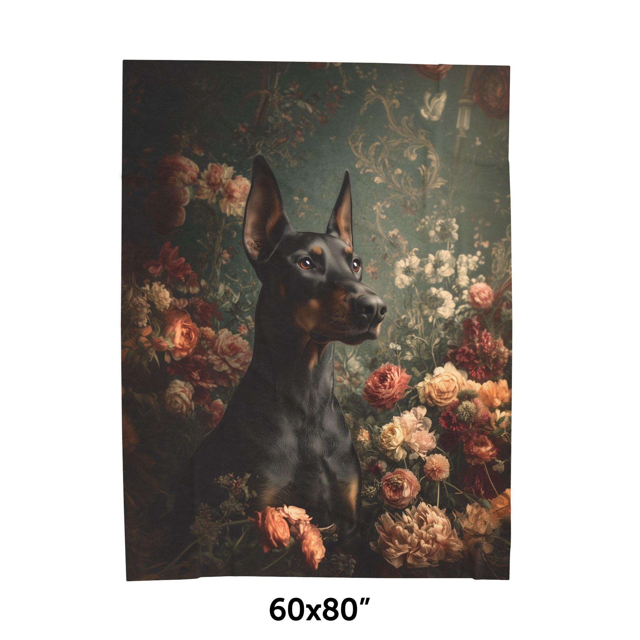 Botanical Doberman Pinscher Plush Blanket