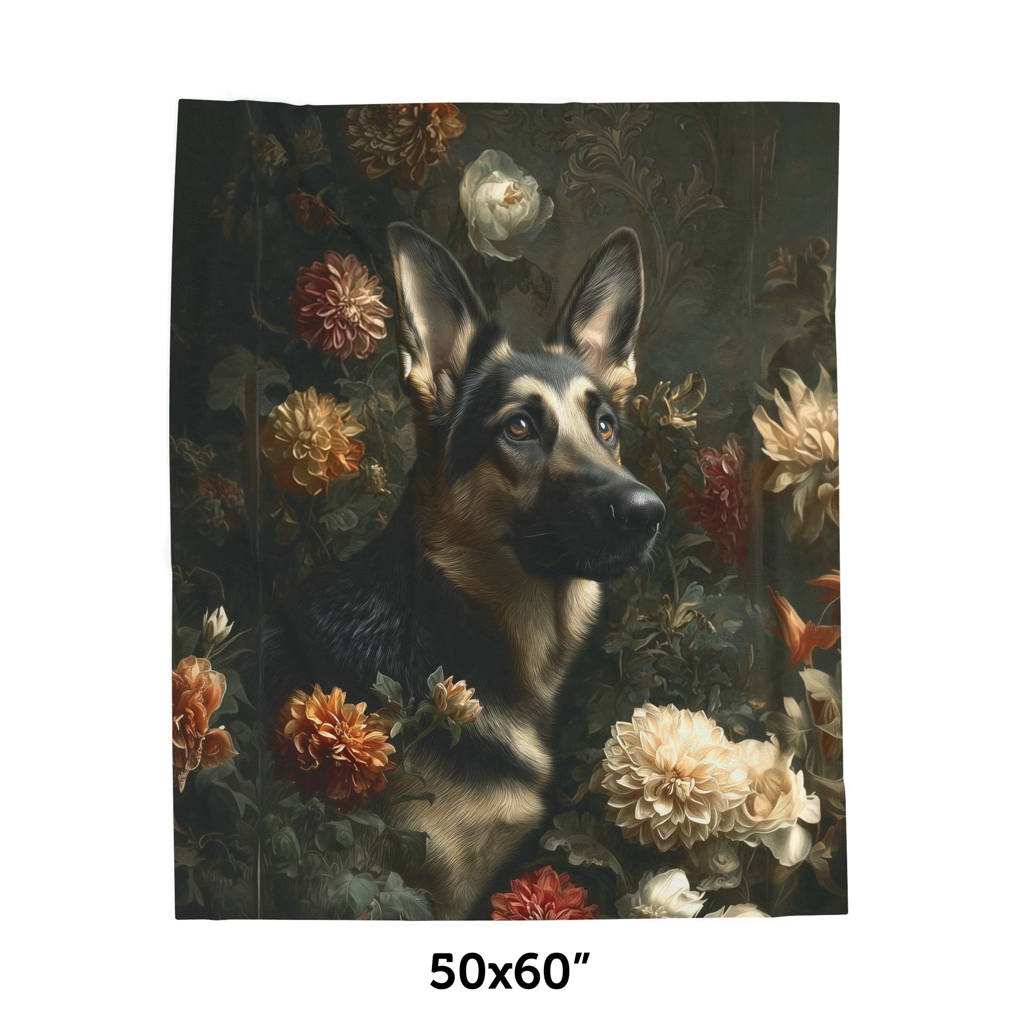 Botanical German Shepherd Plush Blanket