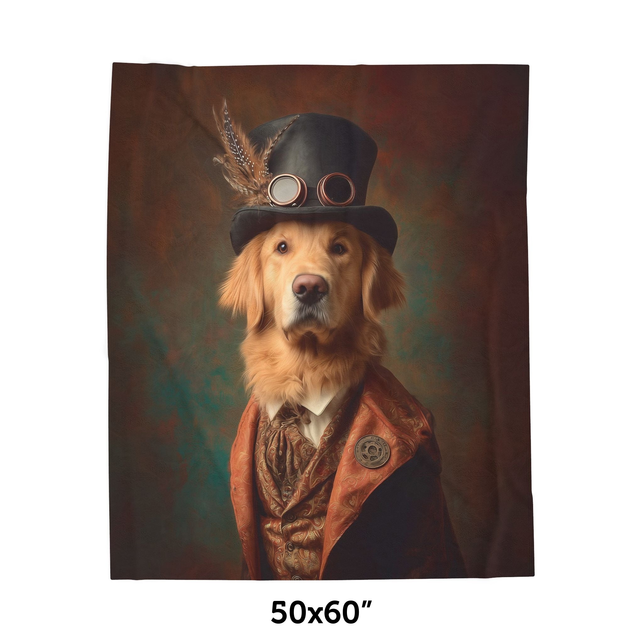 Steampunk Golden Retriever Plush Blanket