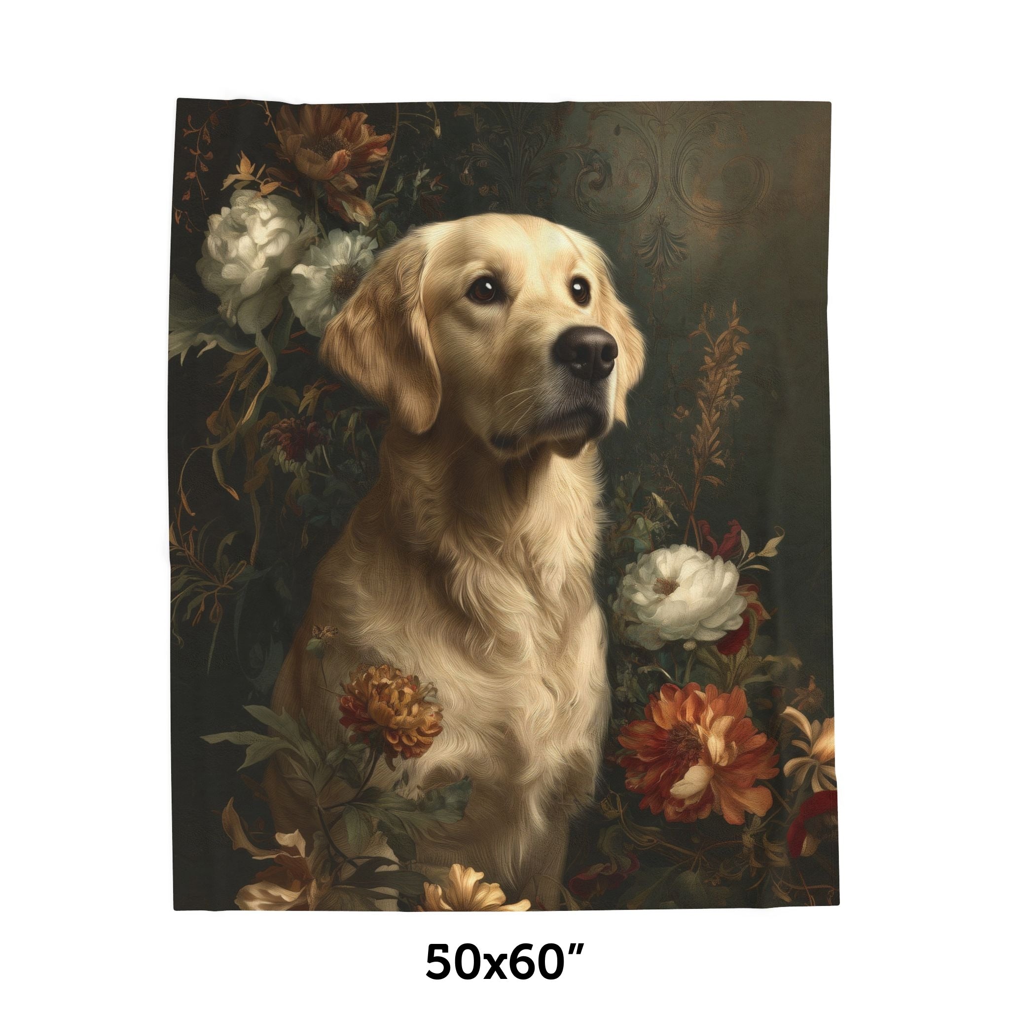 Botanical Golden Retriever Plush Blanket