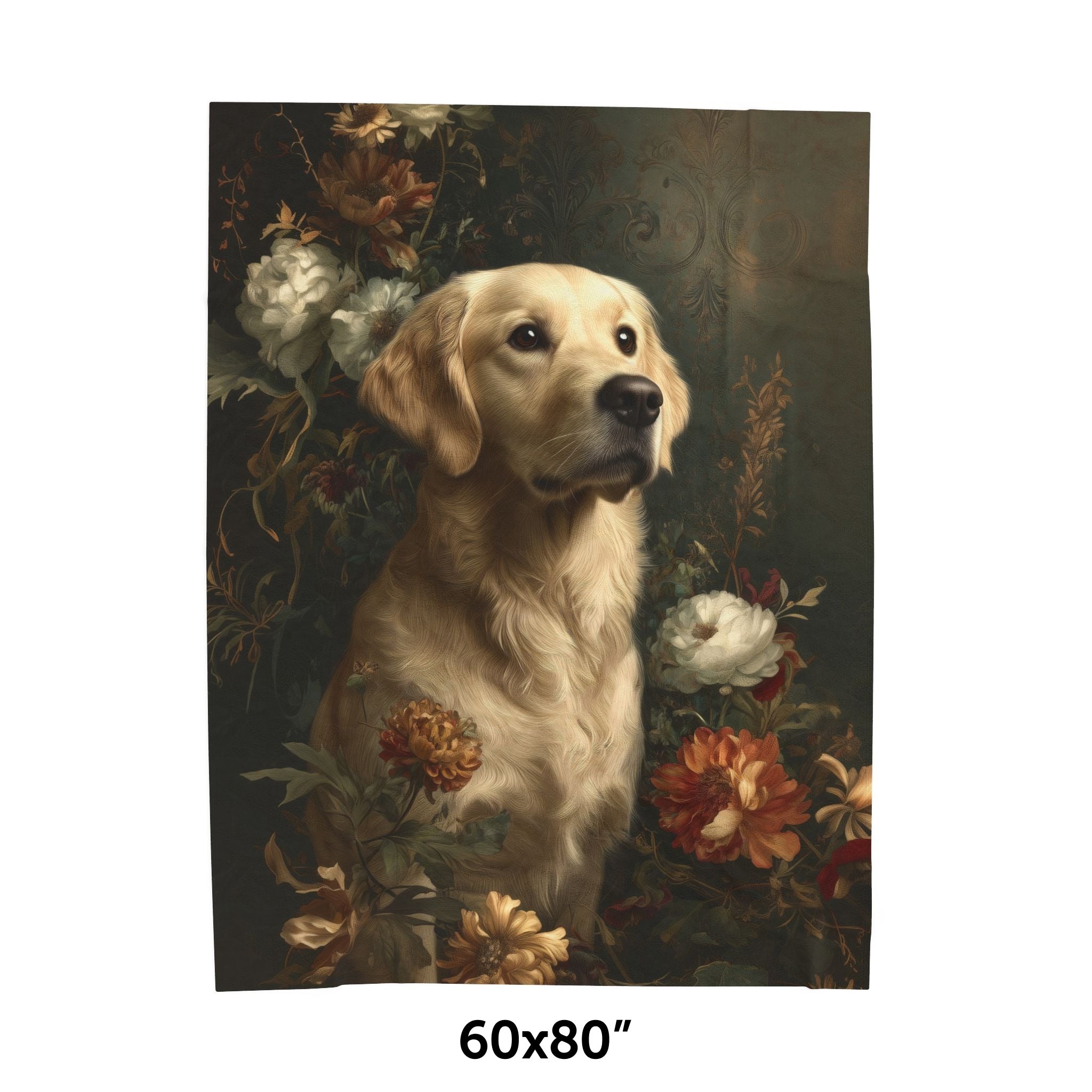 Botanical Golden Retriever Plush Blanket