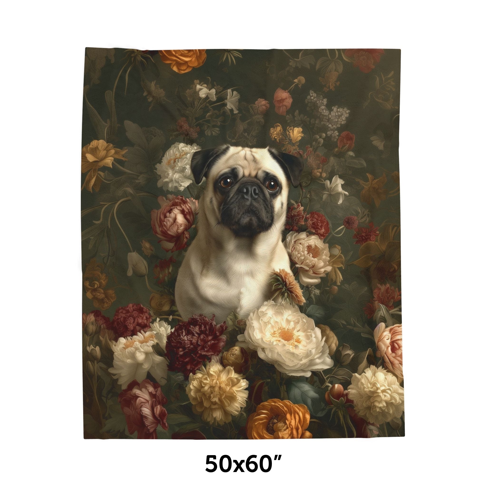 Botanical Pug Plush Blanket