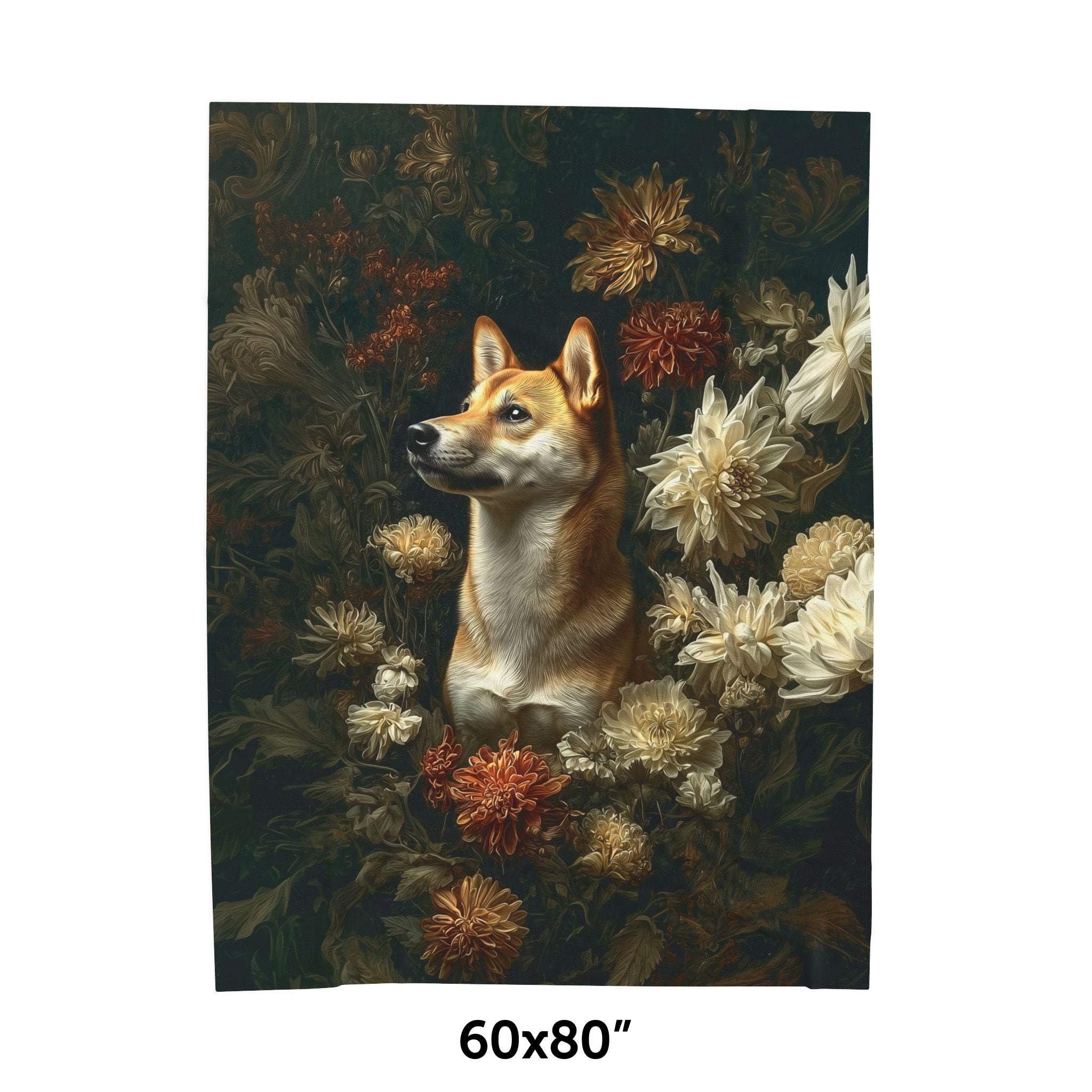 Botanical Shiba Inu Plush Blanket