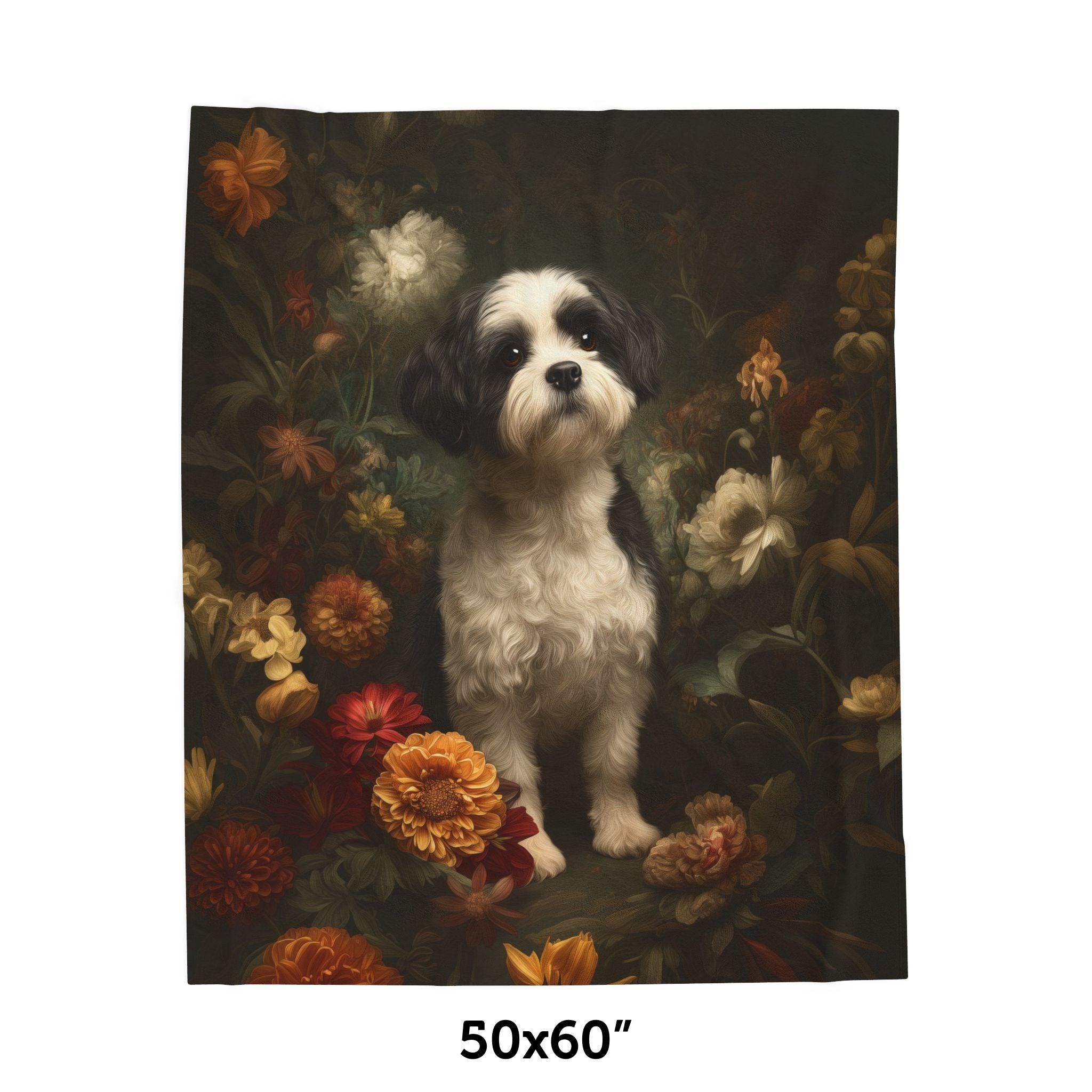 Botanical Shih Tzu Plush Blanket