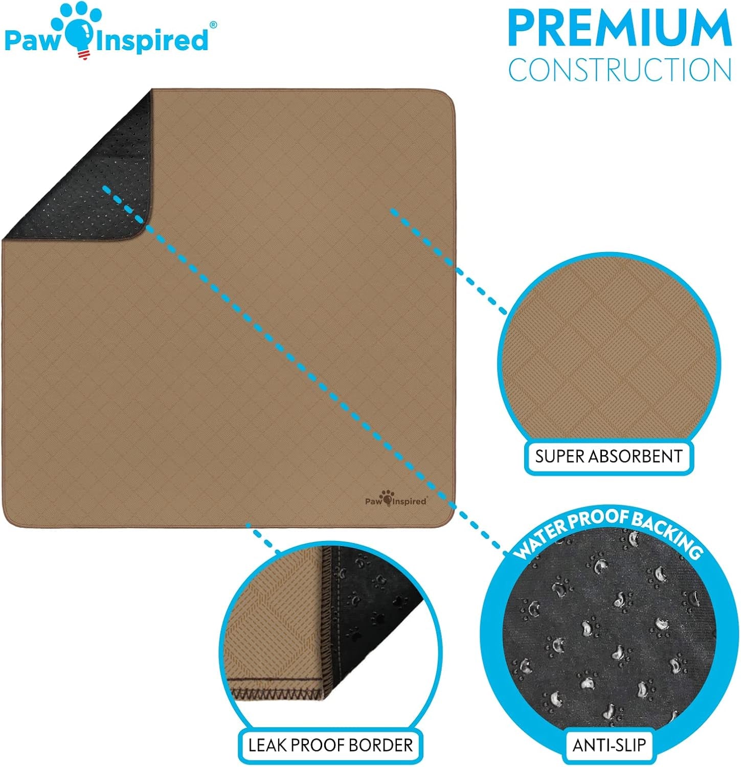 Washable Pee Pads for Dogs (2 Pack), Leakproof, Non-Slip Reusable Puppy Pads for Potty Training, Whelping, Waterproof Mat (41X41 Inch, Pack of 2)