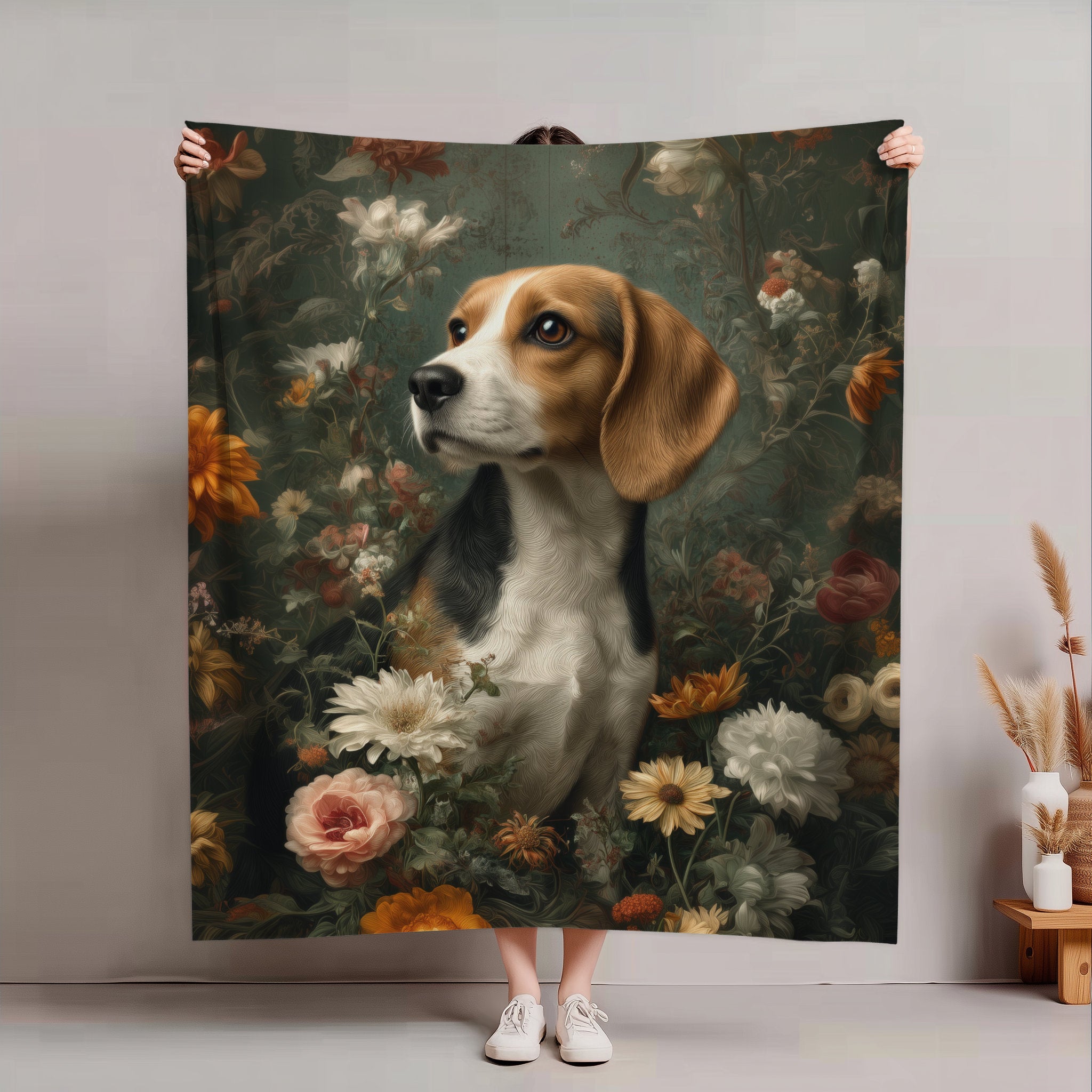 Botanical Beagle Plush Blanket