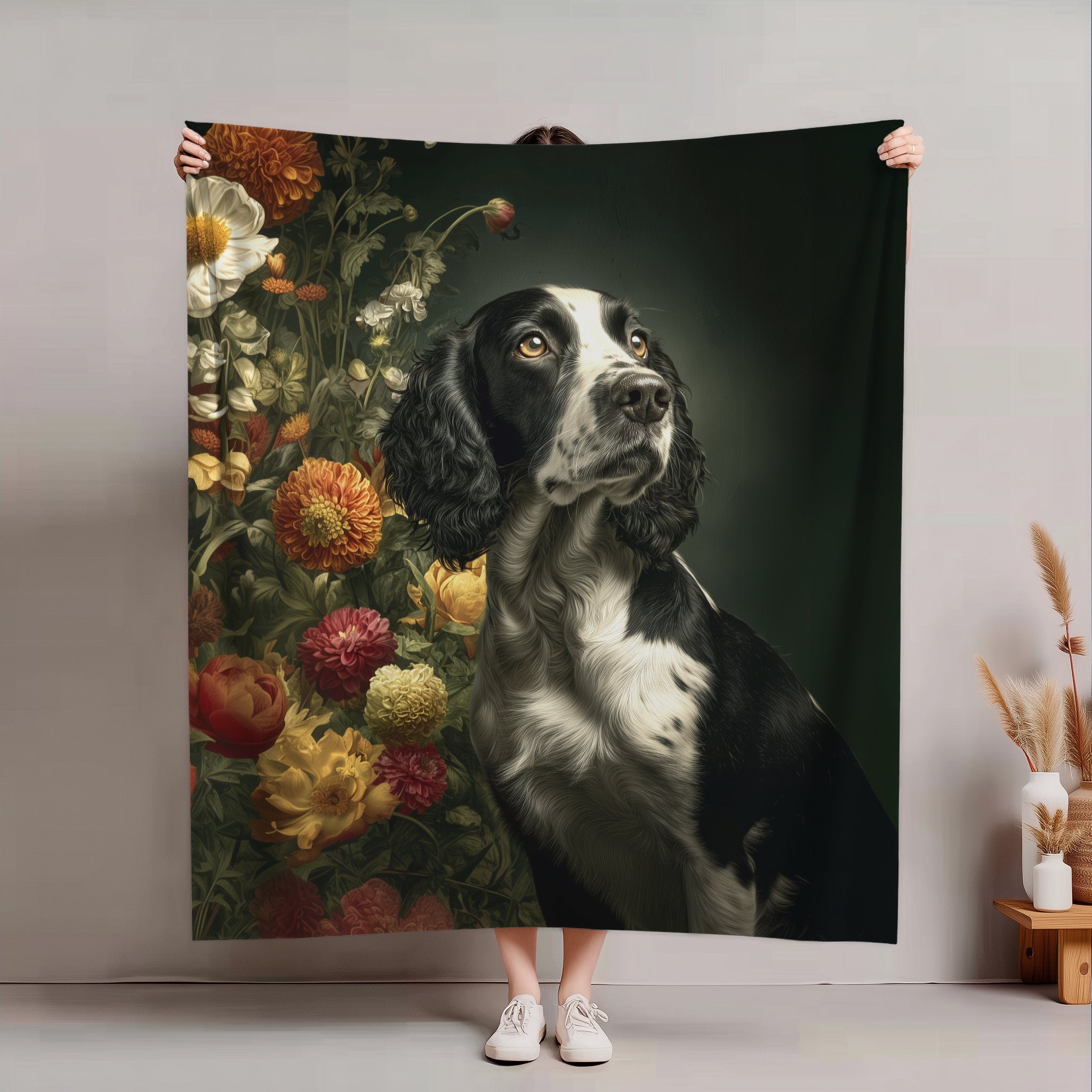 Botanical English Springer Spaniel Plush Blanket
