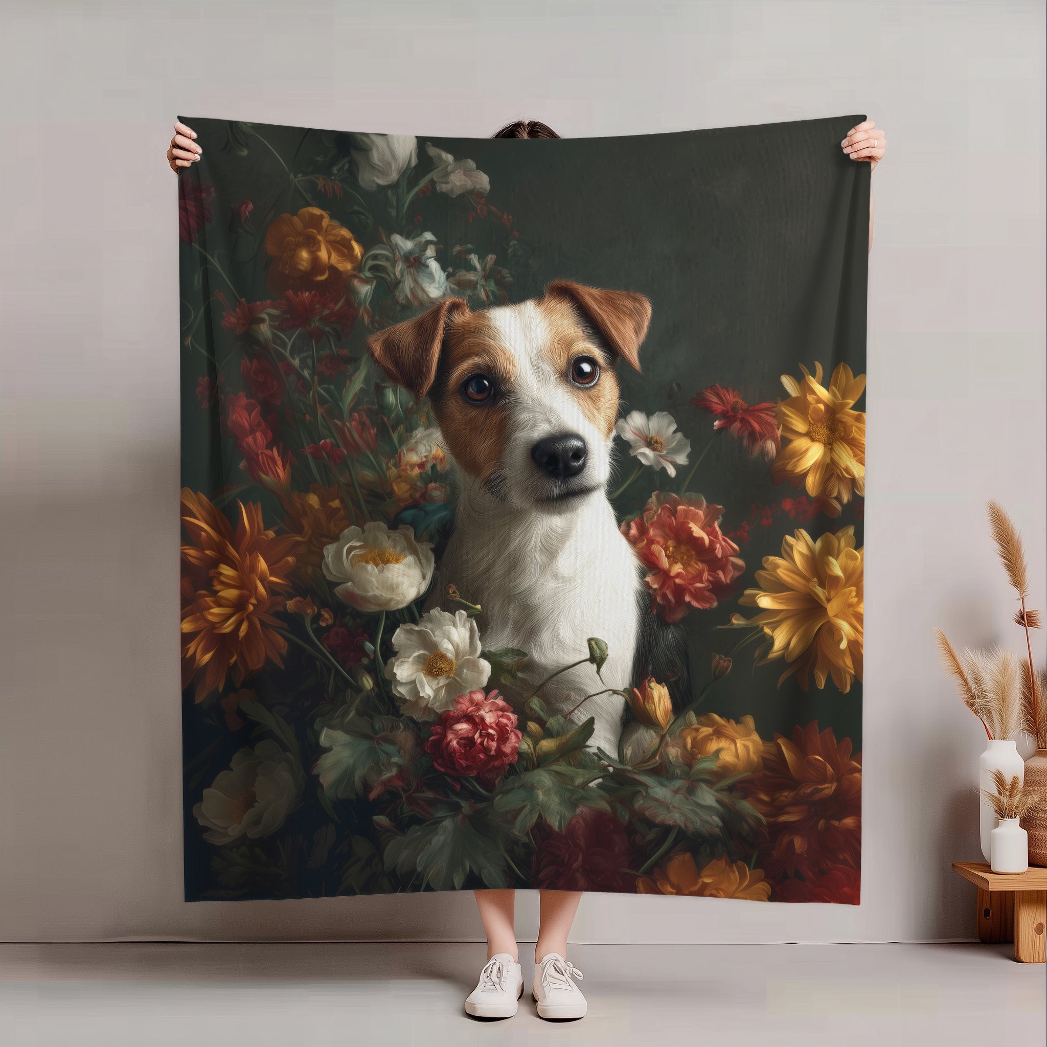 Botanical Jack Russell Terrier Plush Blanket