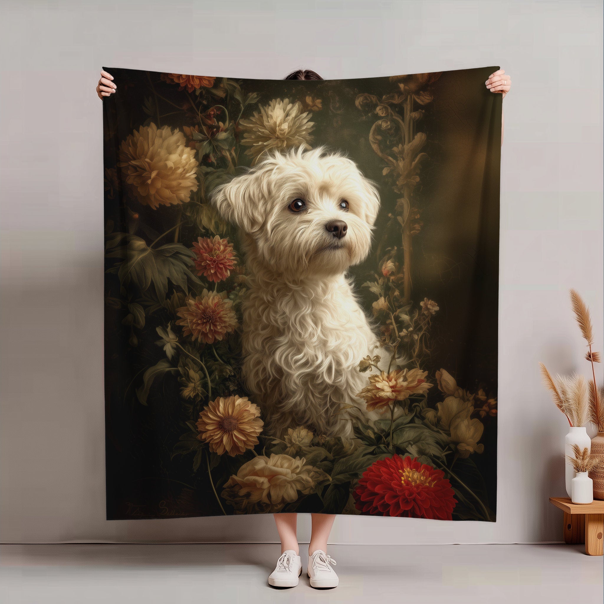 Botanical Maltese Plush Blanket