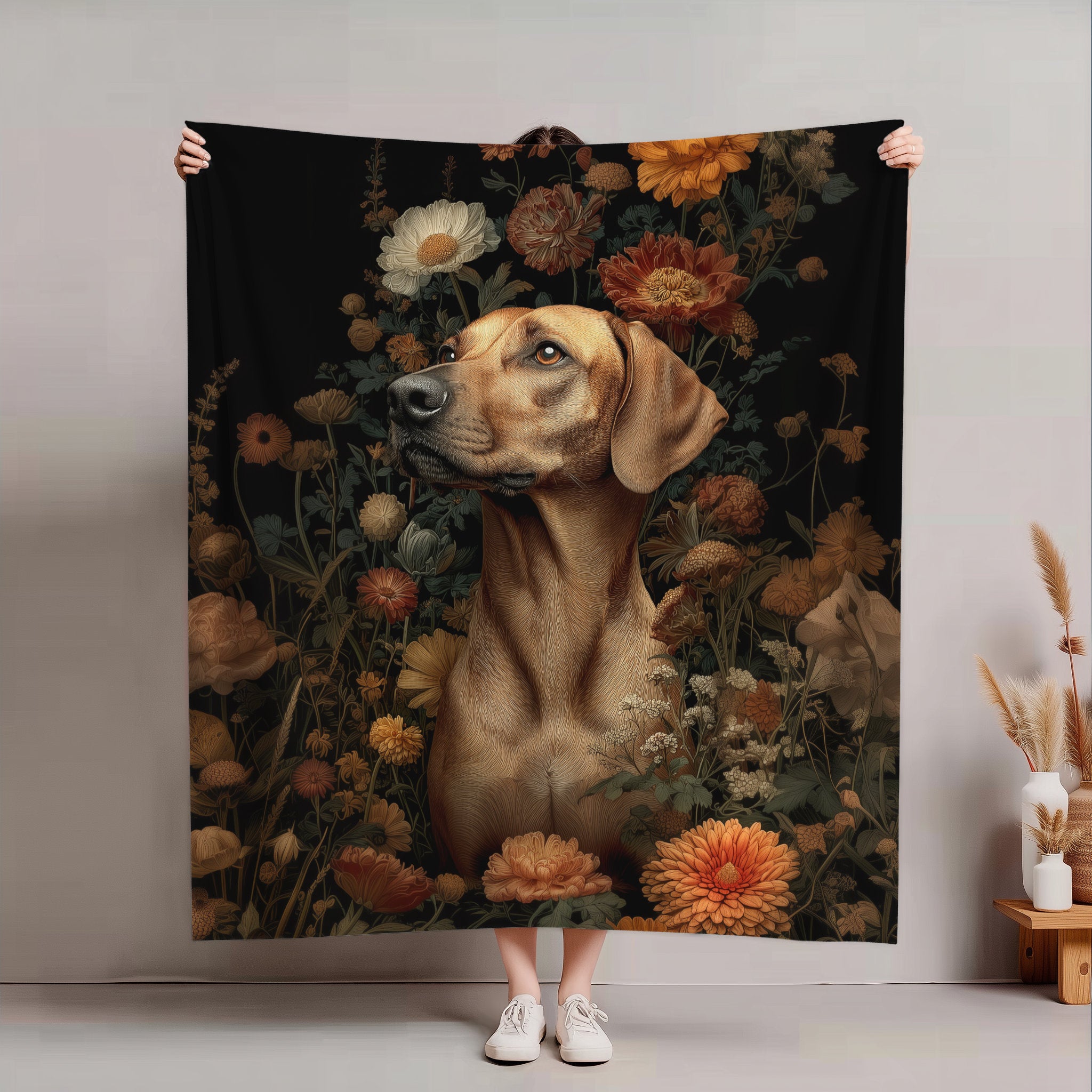 Botanical Rhodesian Ridgeback Plush Blanket