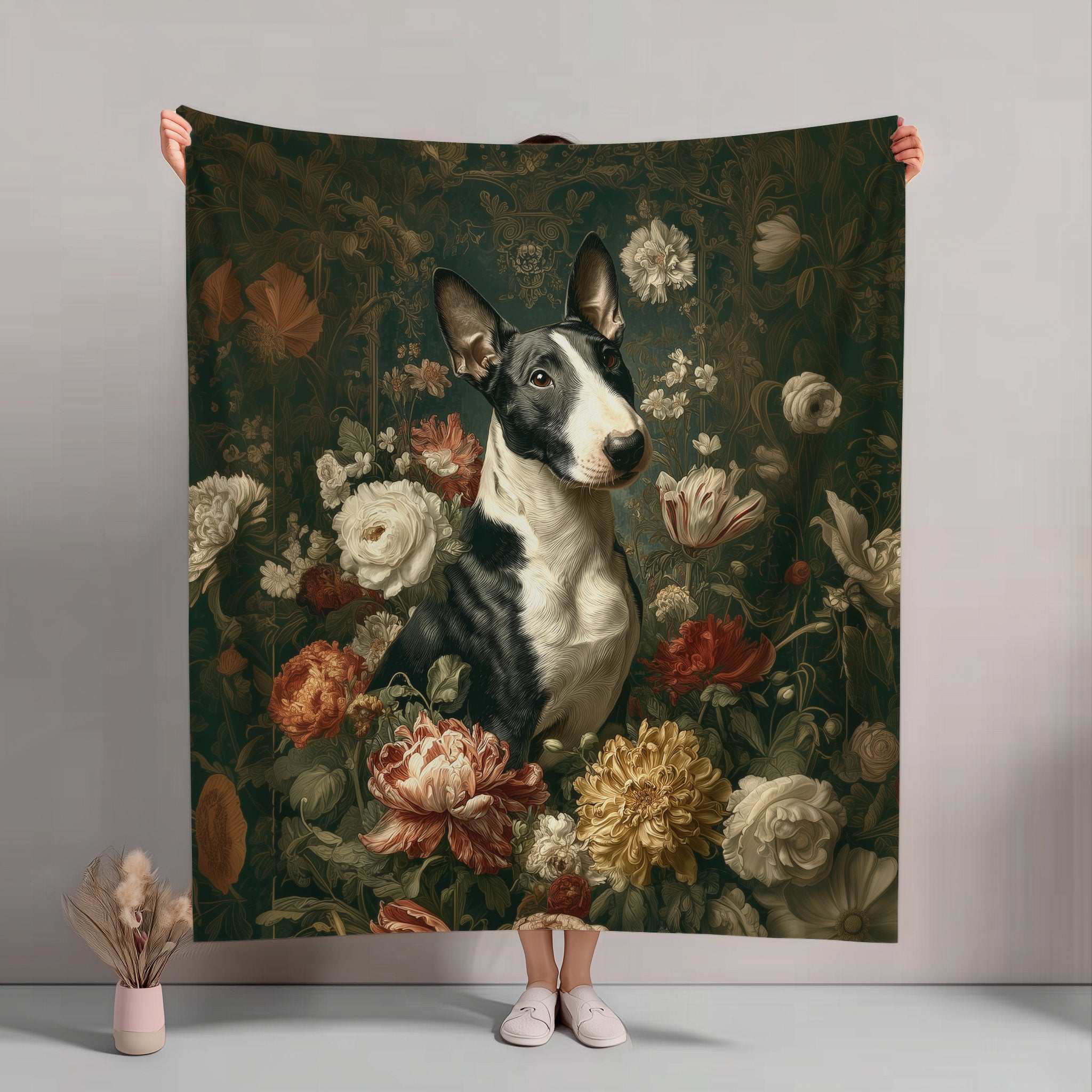 Botanical Bull Terrier Plush Blanket