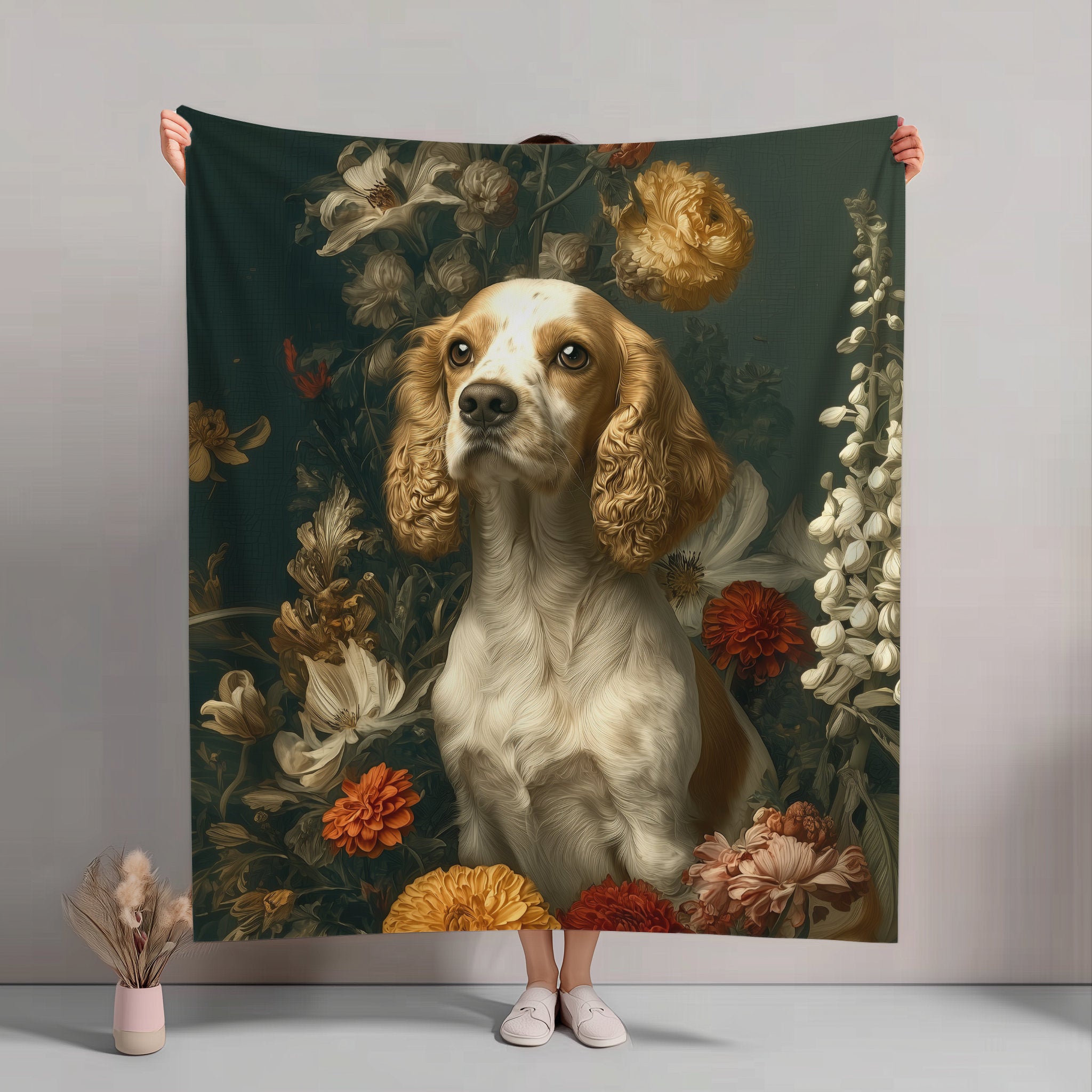 Botanical Cocker Spaniel Plush Blanket