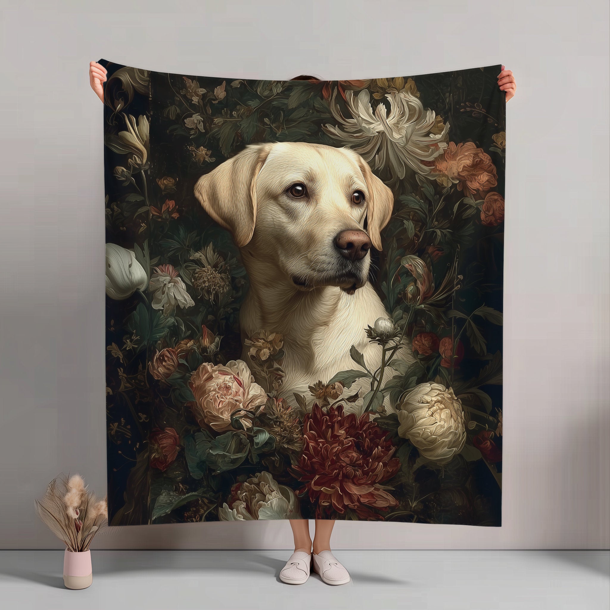 Botanical Labrador Retriever (Yellow) Plush Blanket