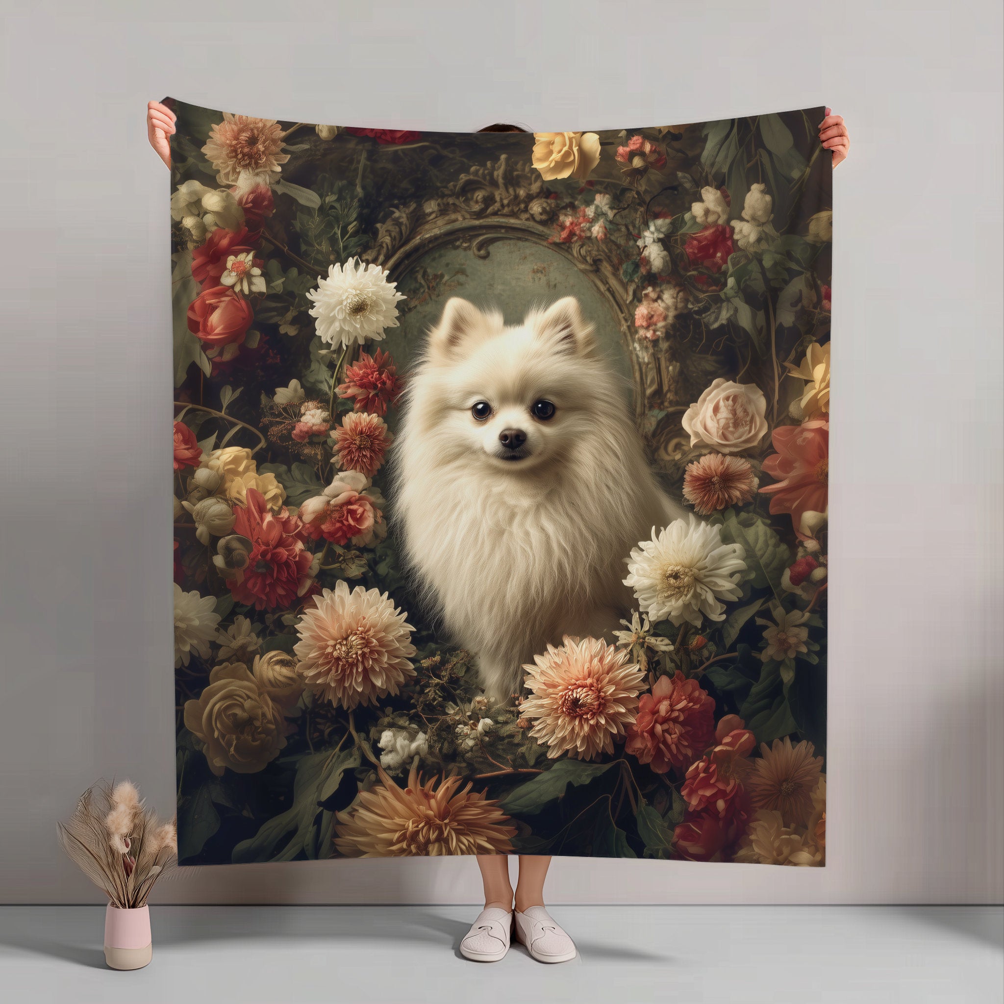 Botanical Pomeranian Plush Blanket