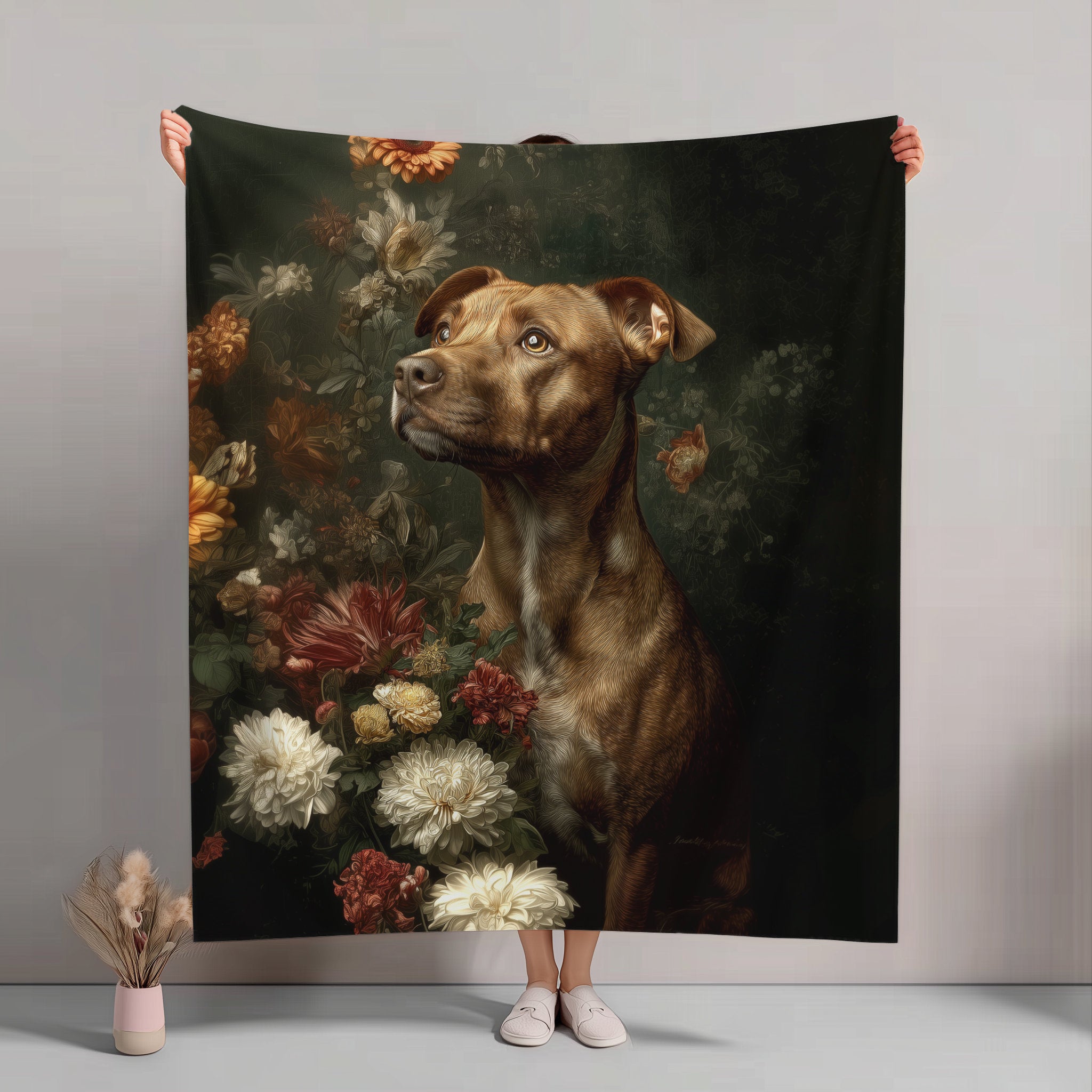 Botanical Staffordshire Bull Terrier Plush Blanket