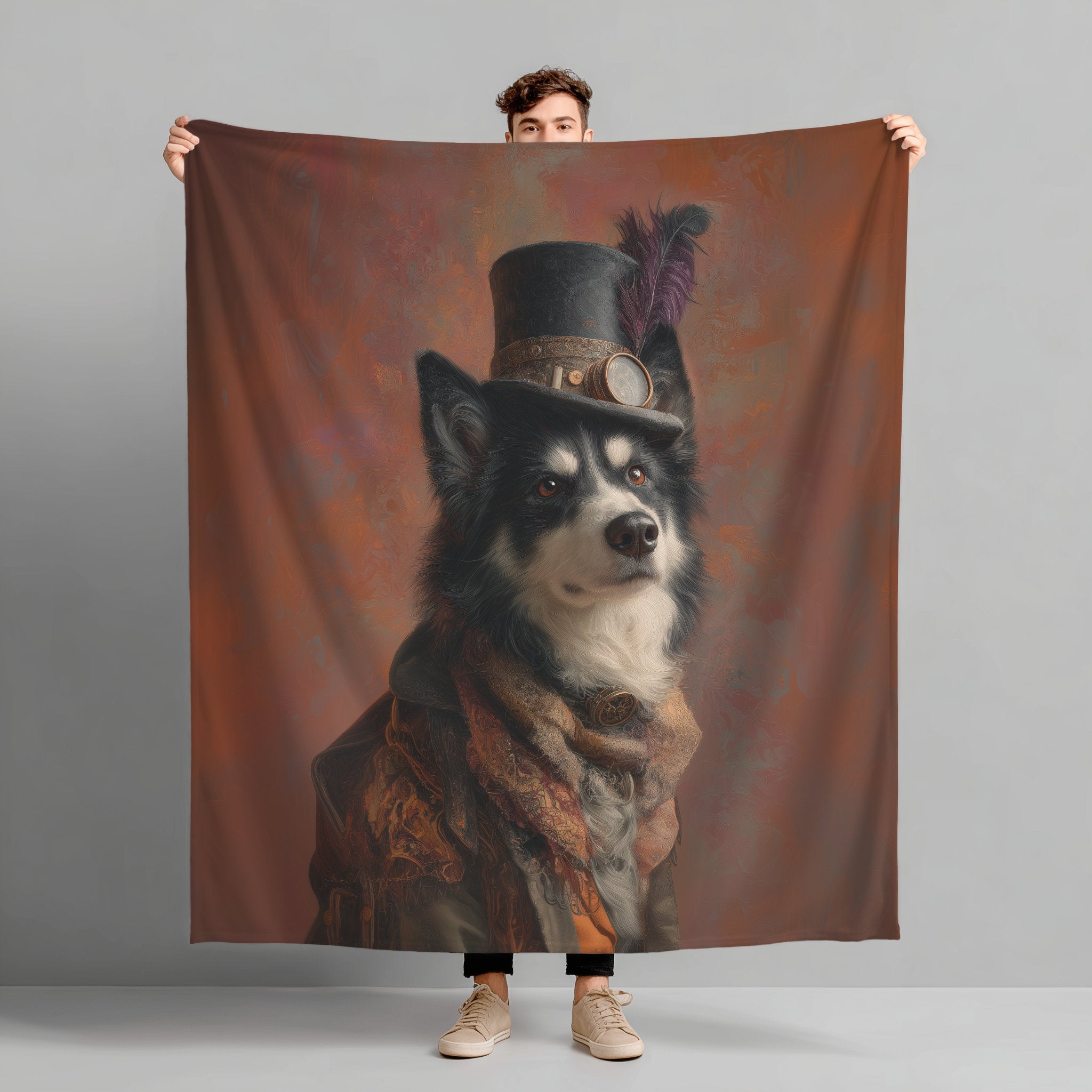 Steampunk Alaskan Malamute Plush Blanket