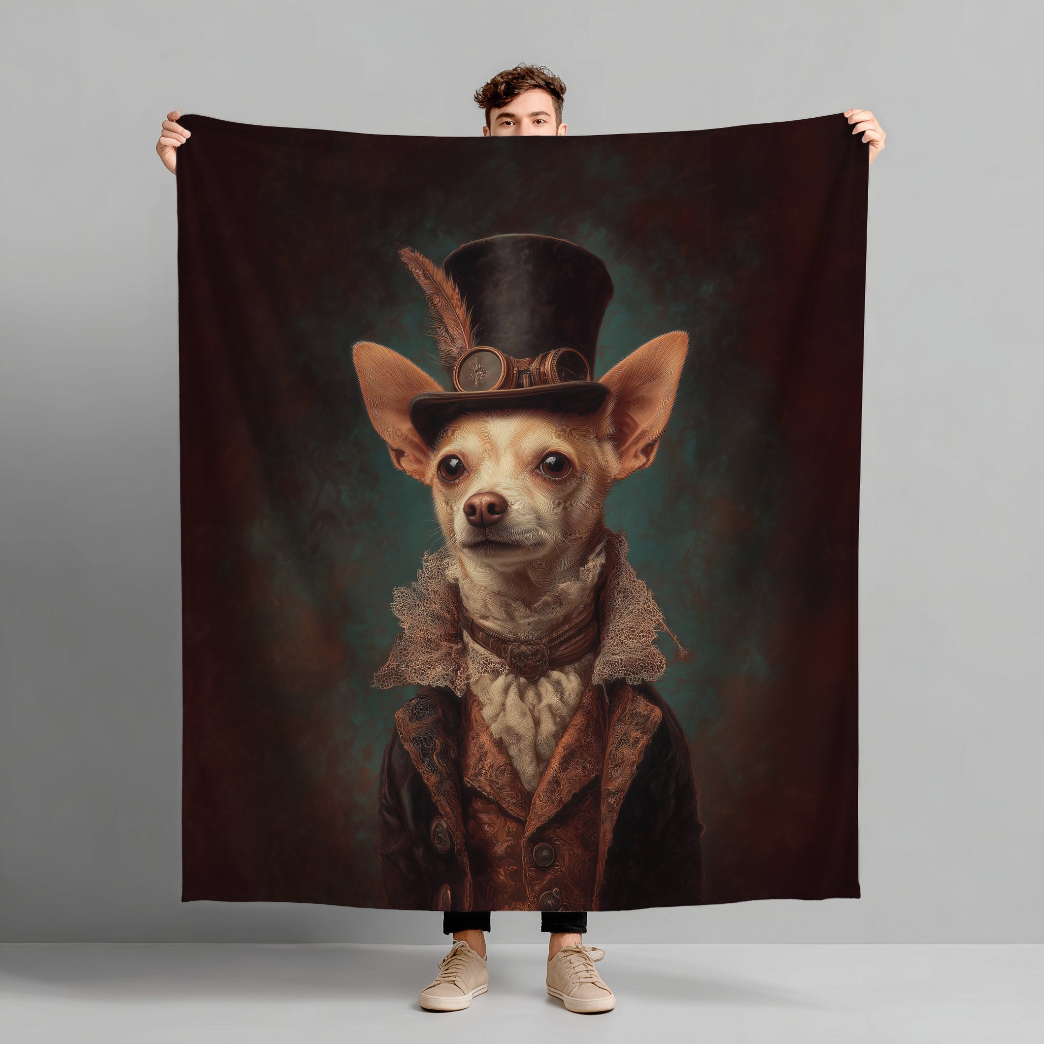 Steampunk Chihuahua Plush Blanket
