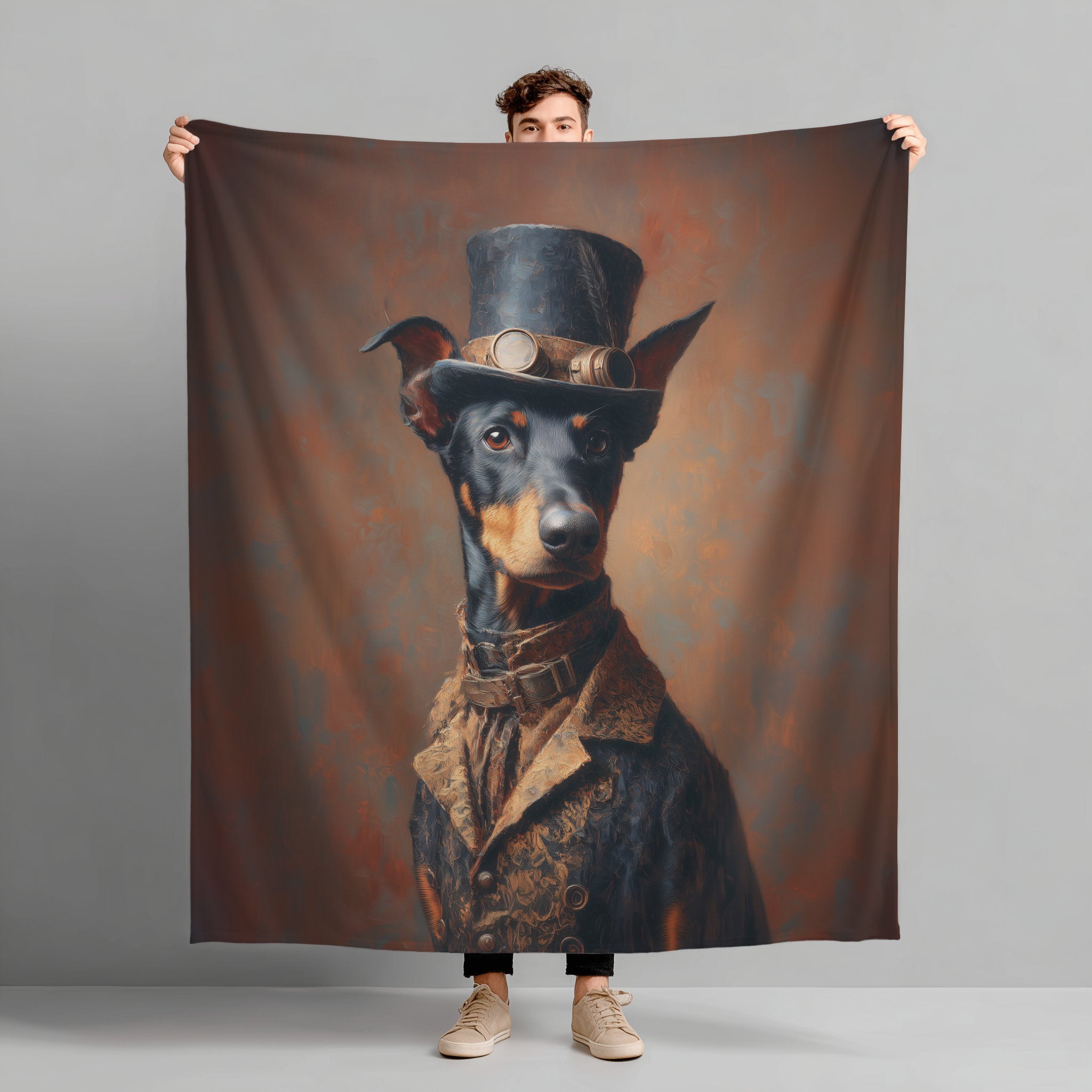 Steampunk Doberman Pinscher Plush Blanket