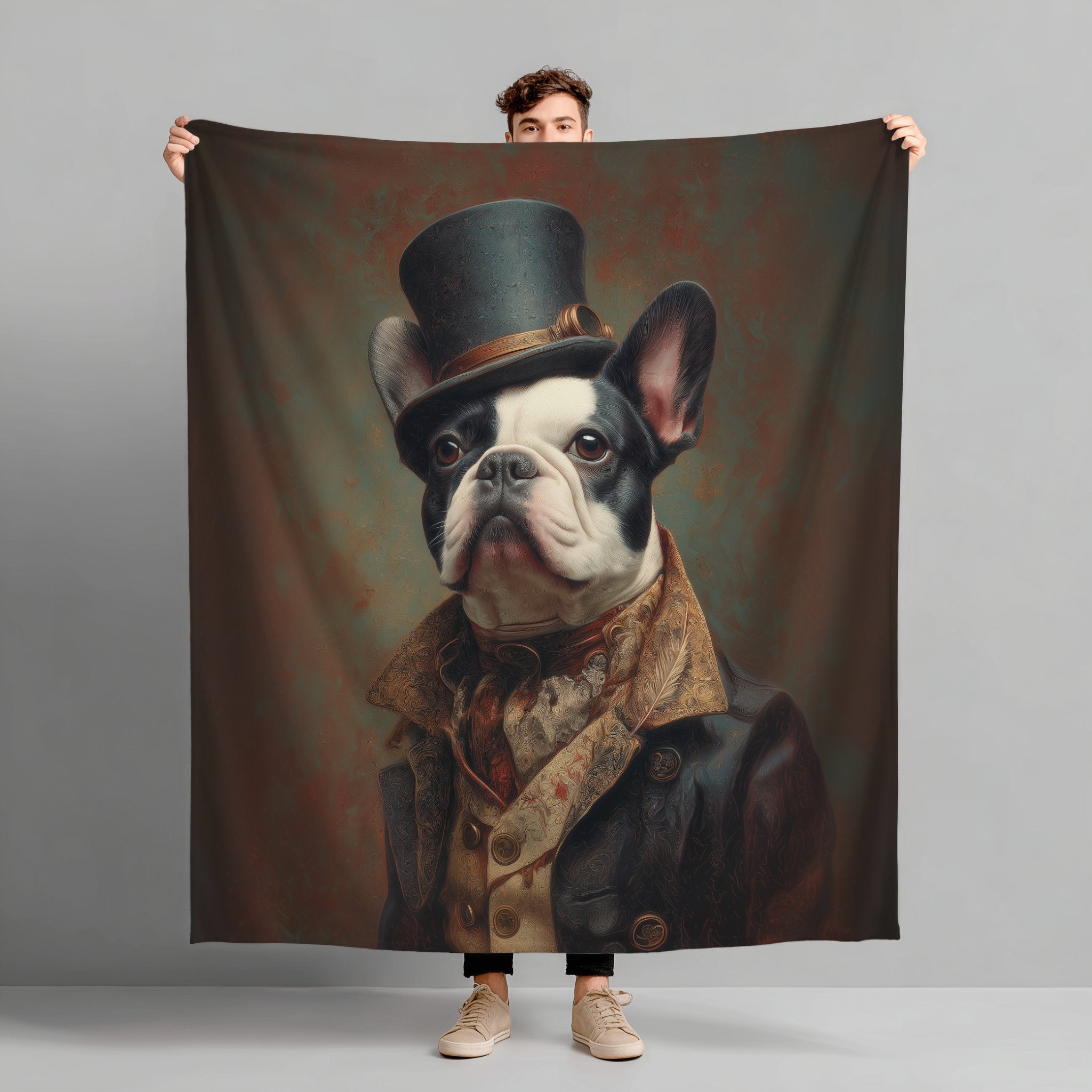 Steampunk French Bulldog Plush Blanket