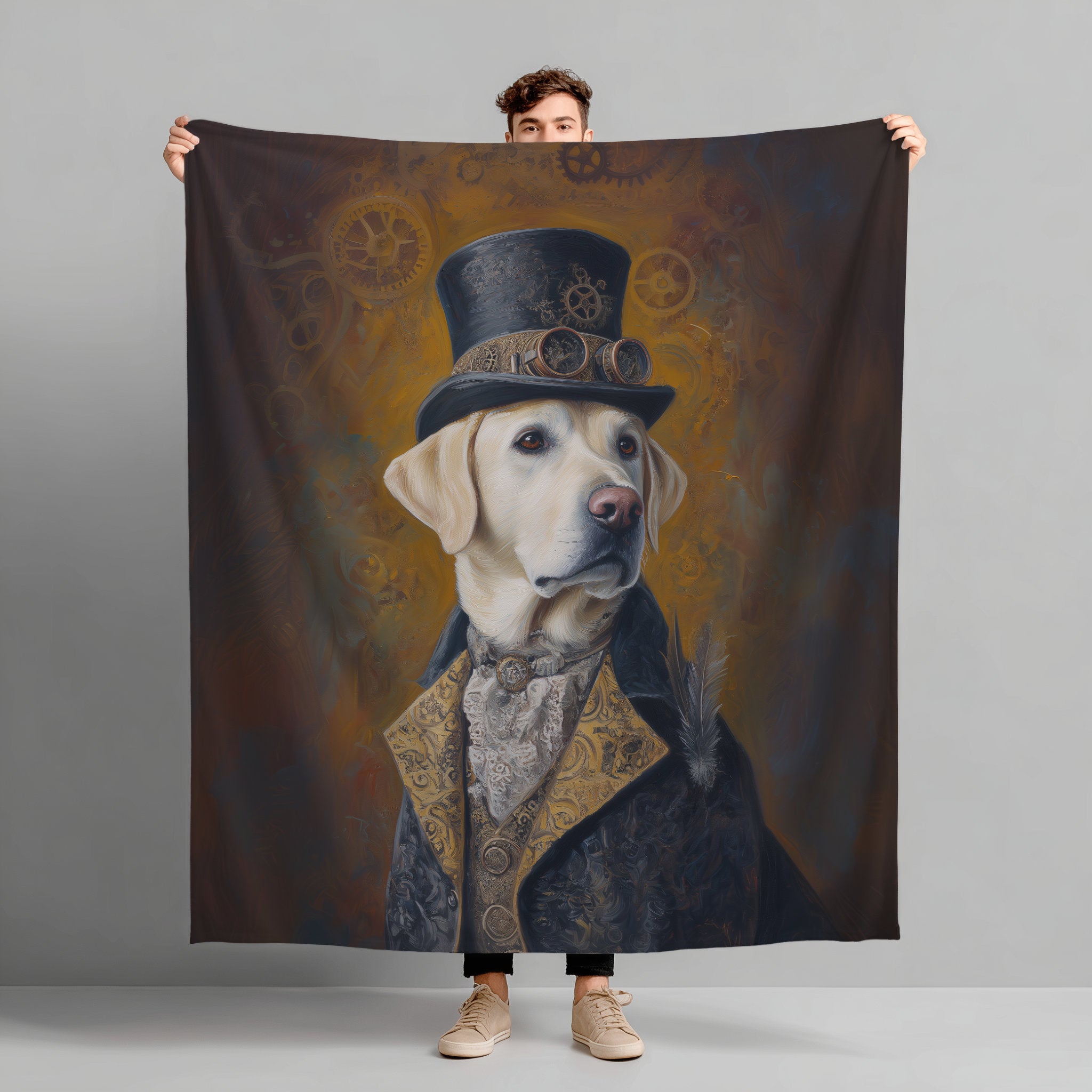 Steampunk Labrador Retriever (Yellow) Plush Blanket