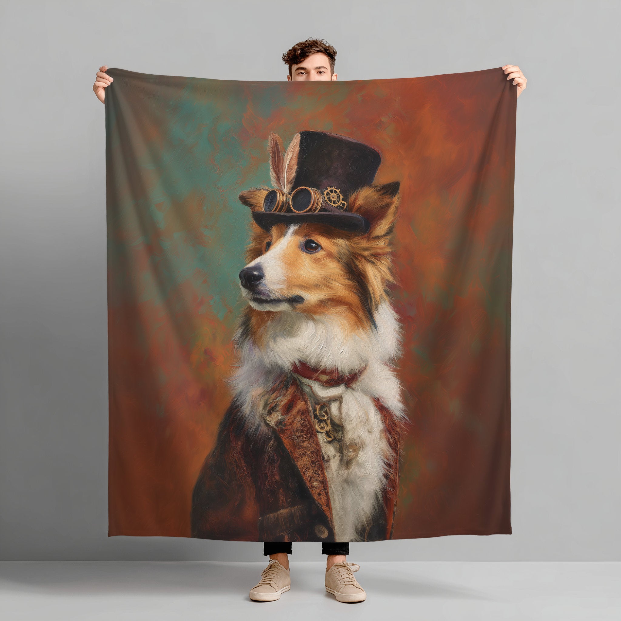 Steampunk Shetland Sheepdog Plush Blanket