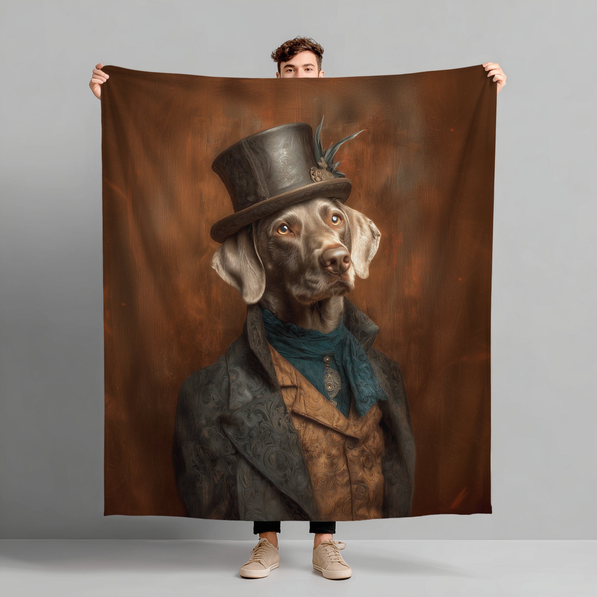 Steampunk Weimaraner Plush Blanket